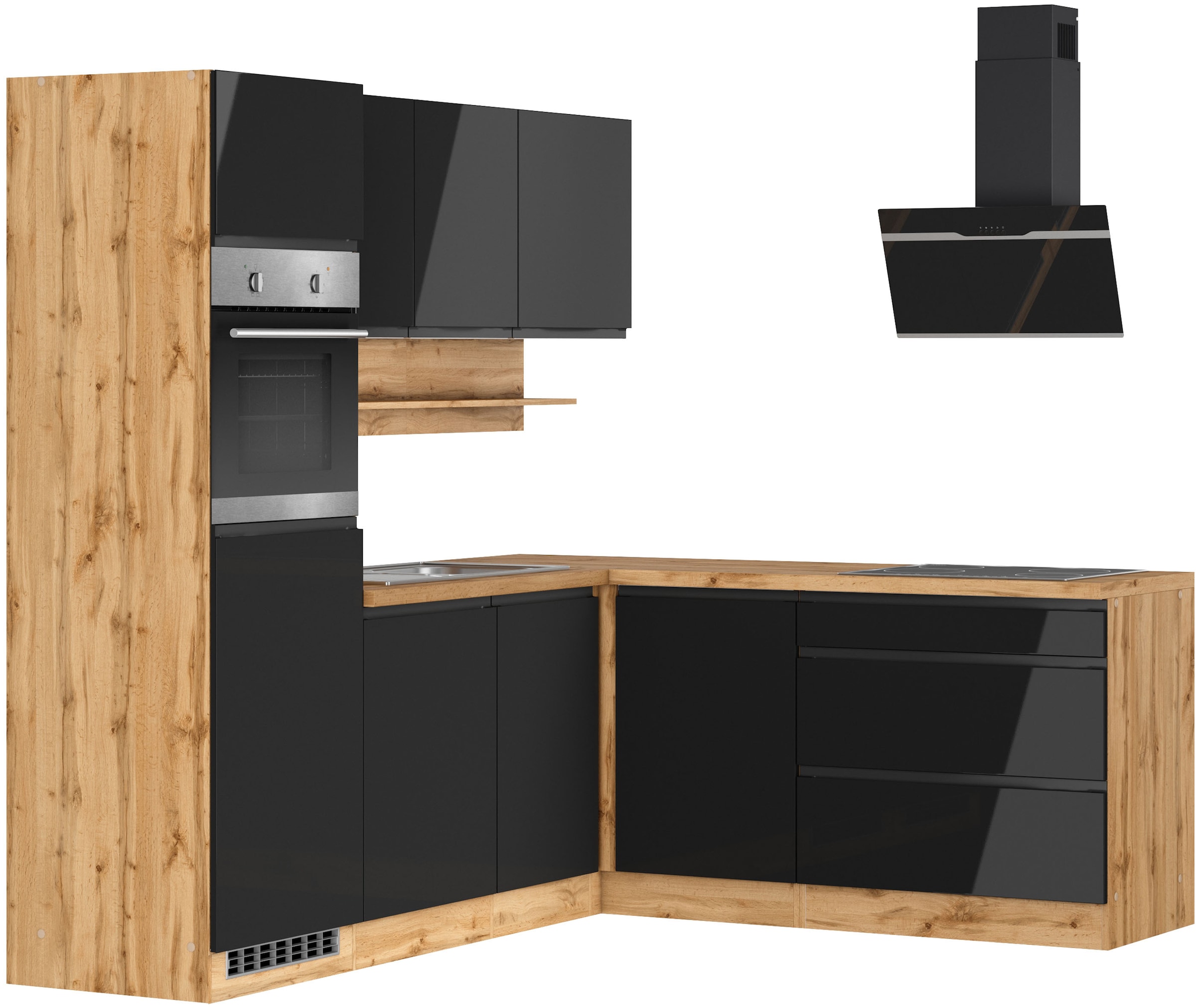 KOCHSTATION Winkelküche »KS-Virginia,neu in verbesserter Ausführung« Arbeitsplatte 38 mm stark, Stauraum, Softclose,  Stellbreite 230/190 cm, Soft-Close,wahlweise mit E-Geräten