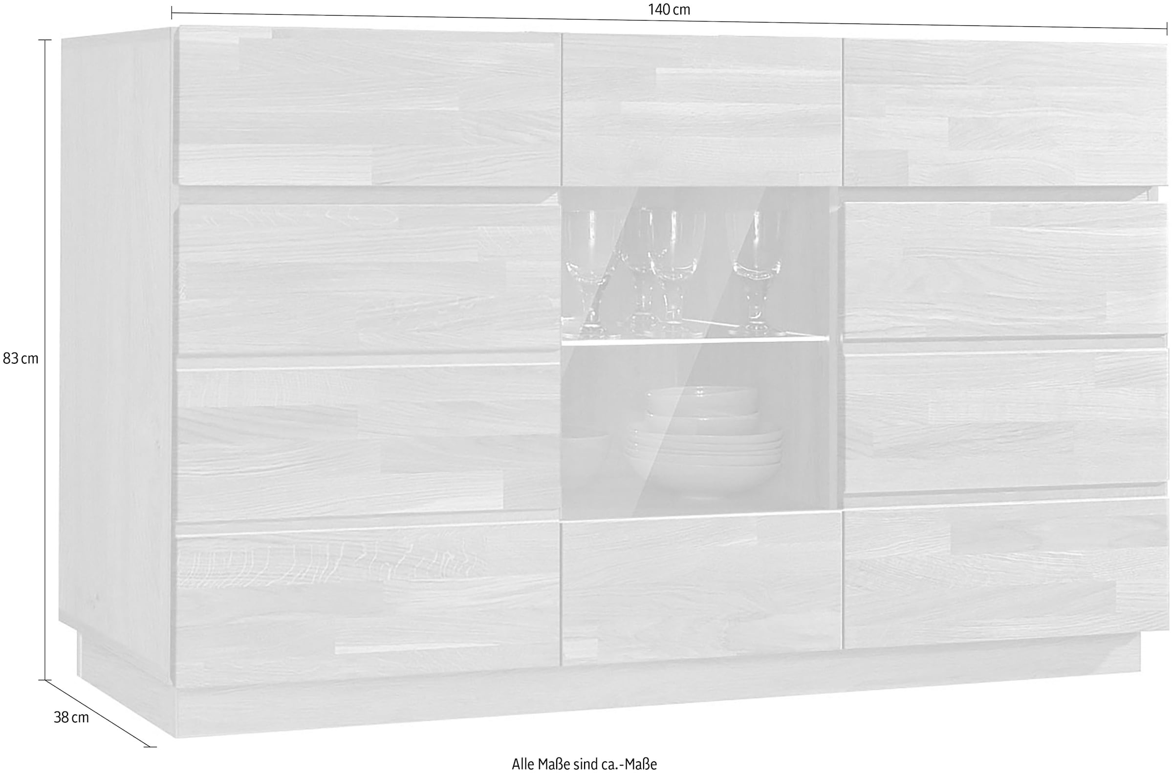 Home affaire Sideboard, Breite 140 cm, mit 2 Schubkästen, teilmassiv, FSC®-zertifiziert
