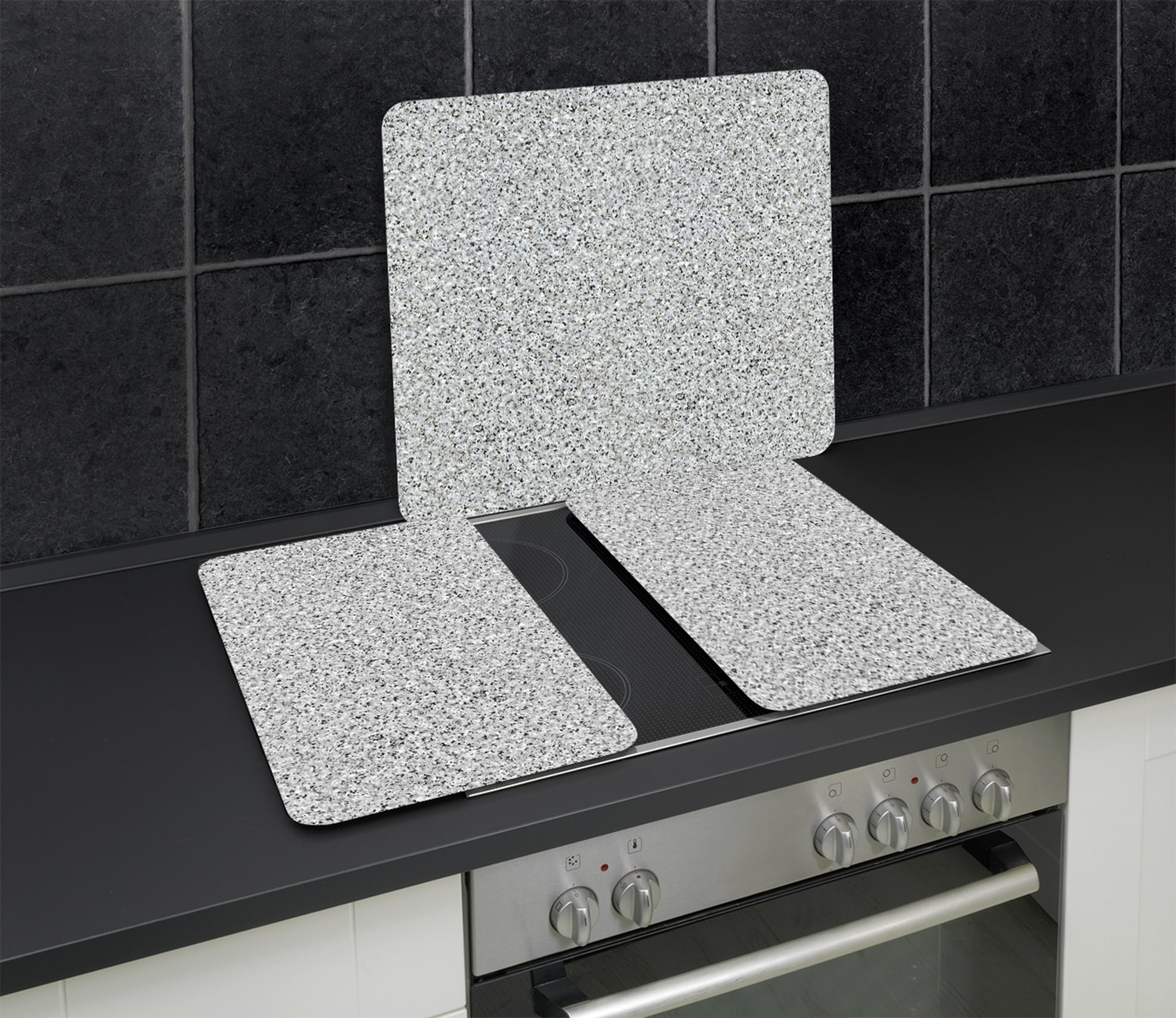 WENKO Herd-Abdeckplatte »Universal Modell Granit«, (Set, 2 tlg.), Herdabdeckung für alle Herdarten, kratzfest, mit rutschfesten Füßen