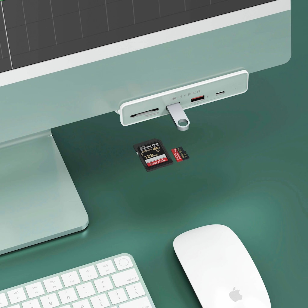 Hyper Adapter »6-in-1 USB-C hub for iMac 24''«, USB-C zu USB-C-HDMI-USB Typ A-SD-Card-MicroSD-Card