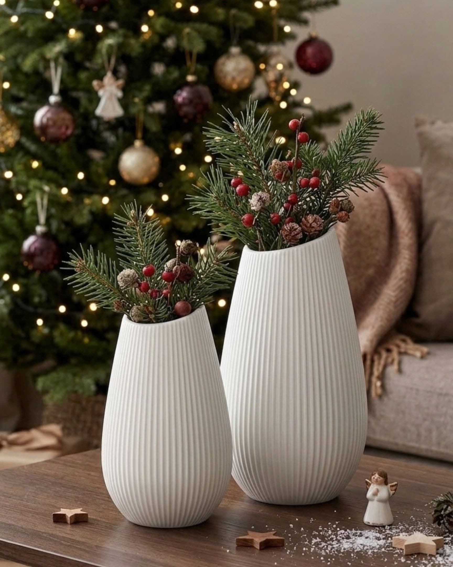 Ritzenhoff & Breker Tischvase »Vasen-Set Alma, 2-teilig, 16/20cm, weißes Porzellan« mit feiner Rillenstruktur, schräg geschnittene Öffnung, modern