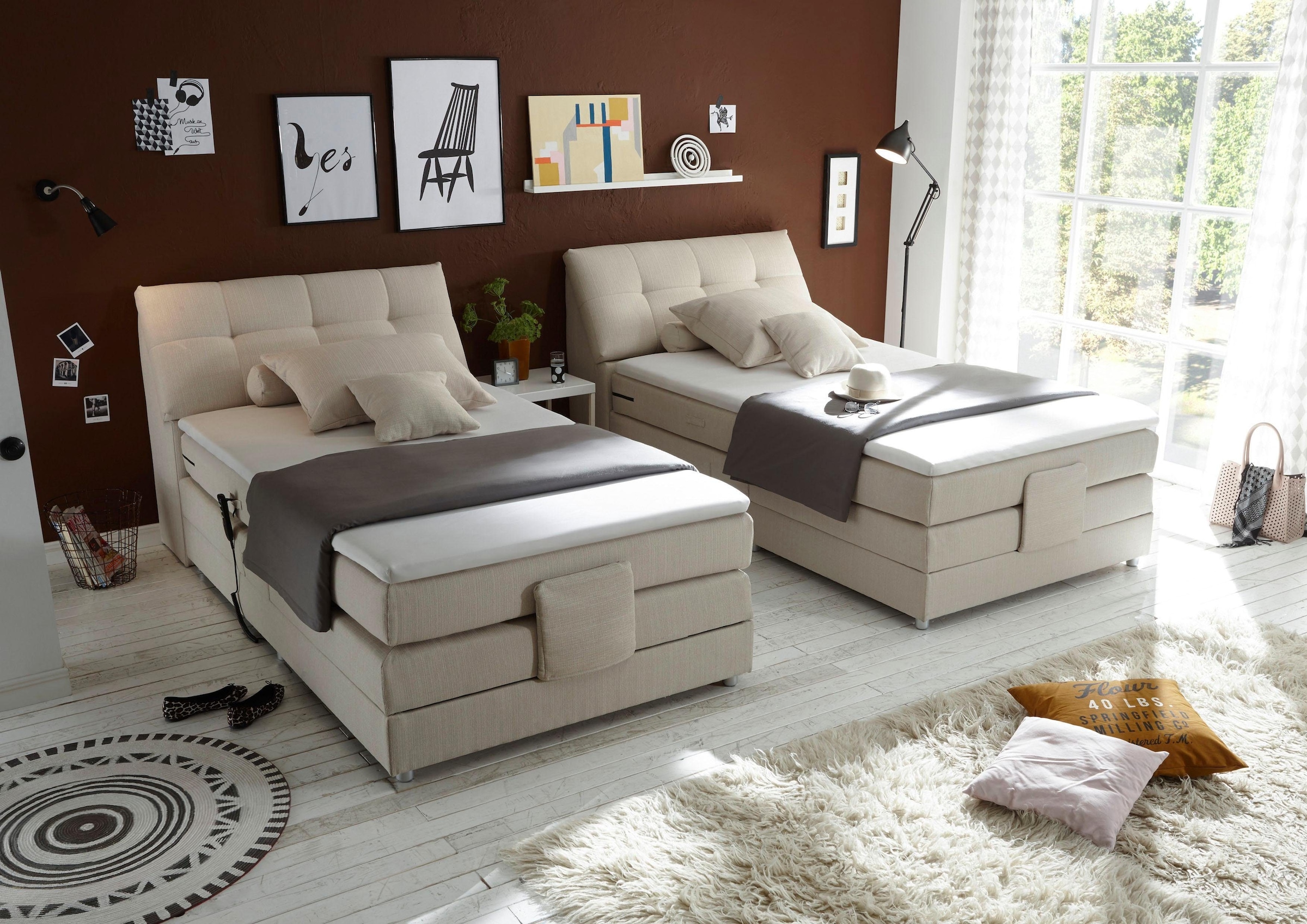 ED EXCITING DESIGN Boxspringbett »Concord«, inkl. Motor, Stauraum im Kopfteil und Topper