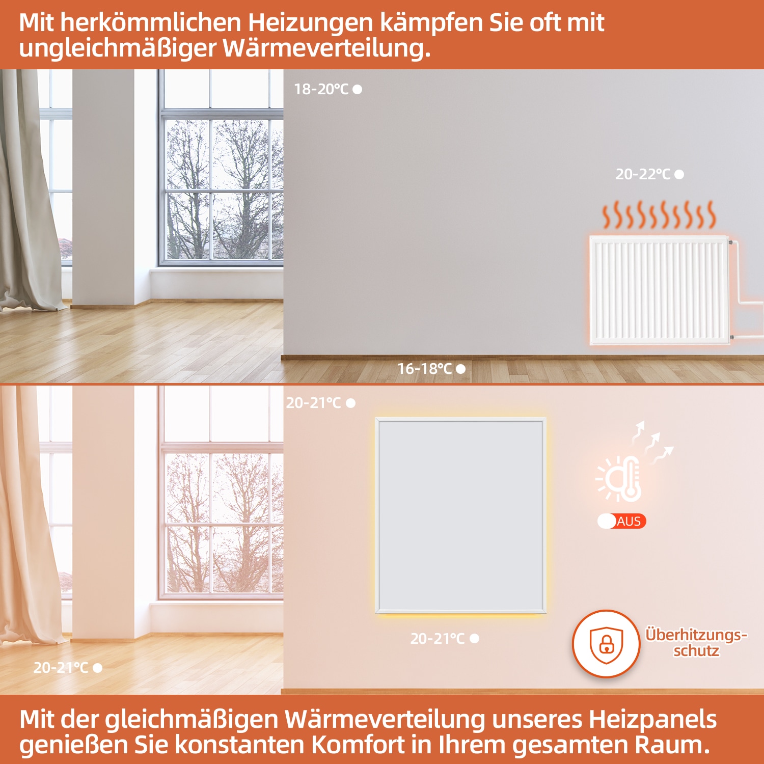 SHX Infrarotstrahler, 500 W, Smart Home fähig (Wifi), dimmbare Ambiente-LEDs