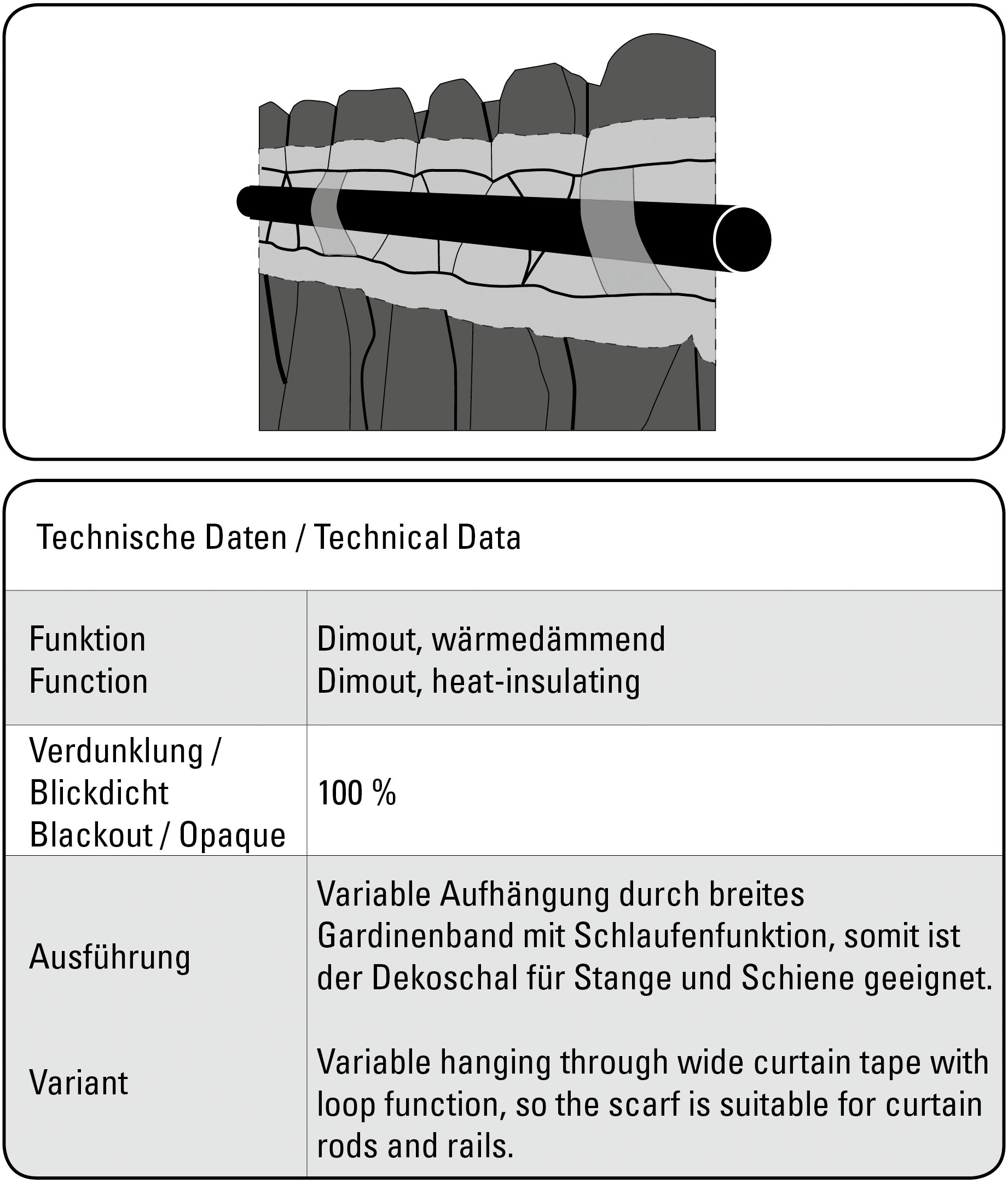Sehlbach Gardine »Schal Dimout Uni« Schlaufen 1 Stk. tlg. mit Gardinenband und verdeckten Schlaufen