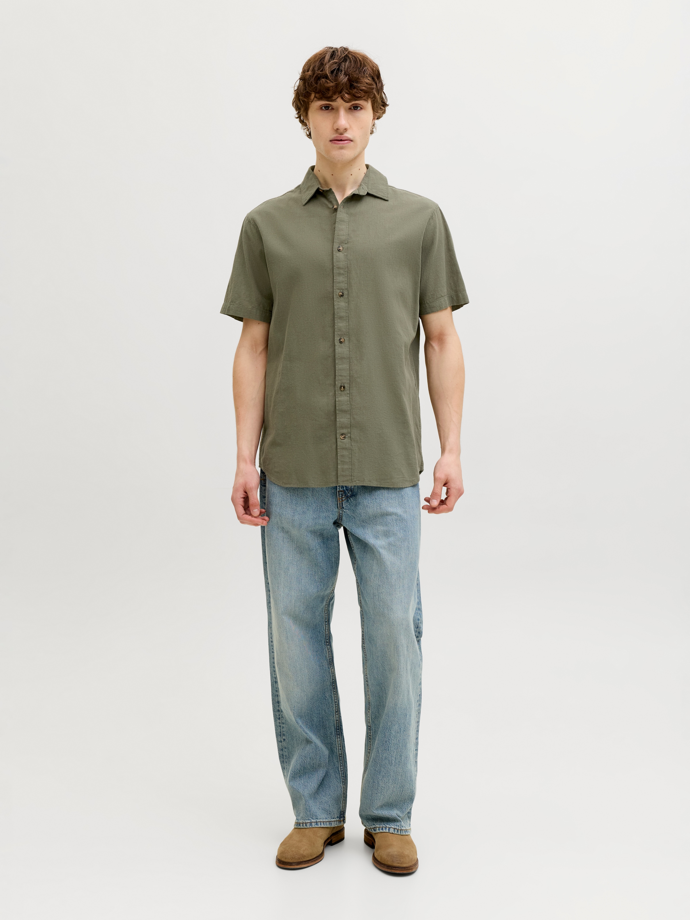 Jack & Jones Kurzarmhemd »JJESUMMER LINEN BLEND SHIRT S/S SN« Baumwolle mit Leinen, regular fit