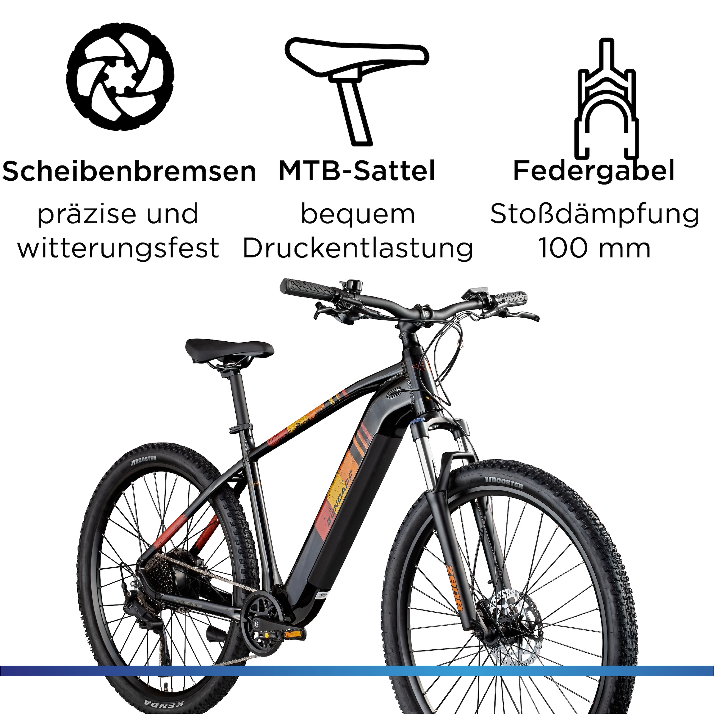 Zündapp »Z808« 10 Gang Shimano Deore RD-T6000 Schaltwerk Kettenschaltung Heckmotor 250 W Pedelec, Elektrofahrrad für Damen und Herren, MTB