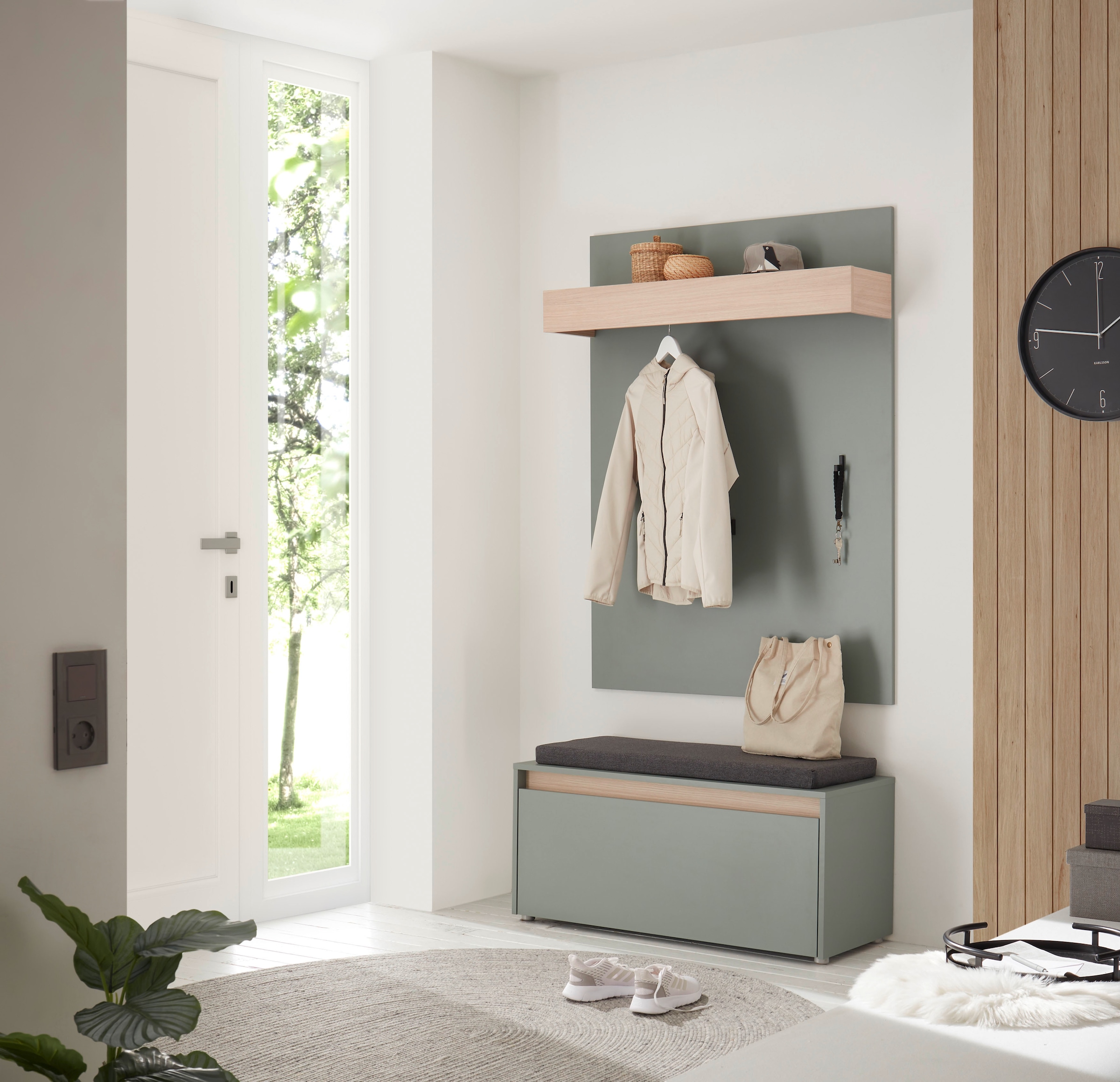 INOSIGN Polsterbank »GiRON/CiTY, Garderobenbank mit Klappe, Sitzbank in vier Farben«, (2 St.), viel Stauraum, Platz für ca. 8 Paar Schuhe, 100 cm breit