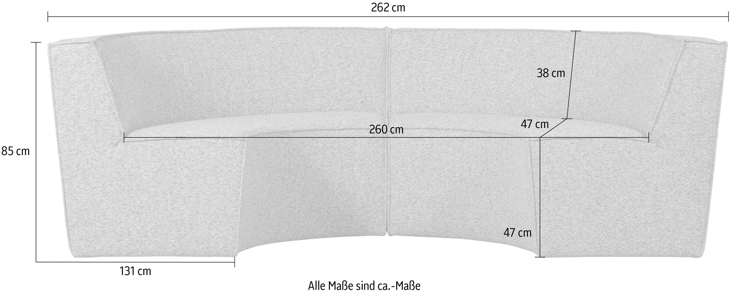 WOOOD Küchensofa »Europa mit runder Formgebung und Grobgewebe-Bezug B262 x T131 x H85 cm« Sehr hohe Verschleißfestigkeit, Tragkraft 300 kg, Teflon-Imprägnierung