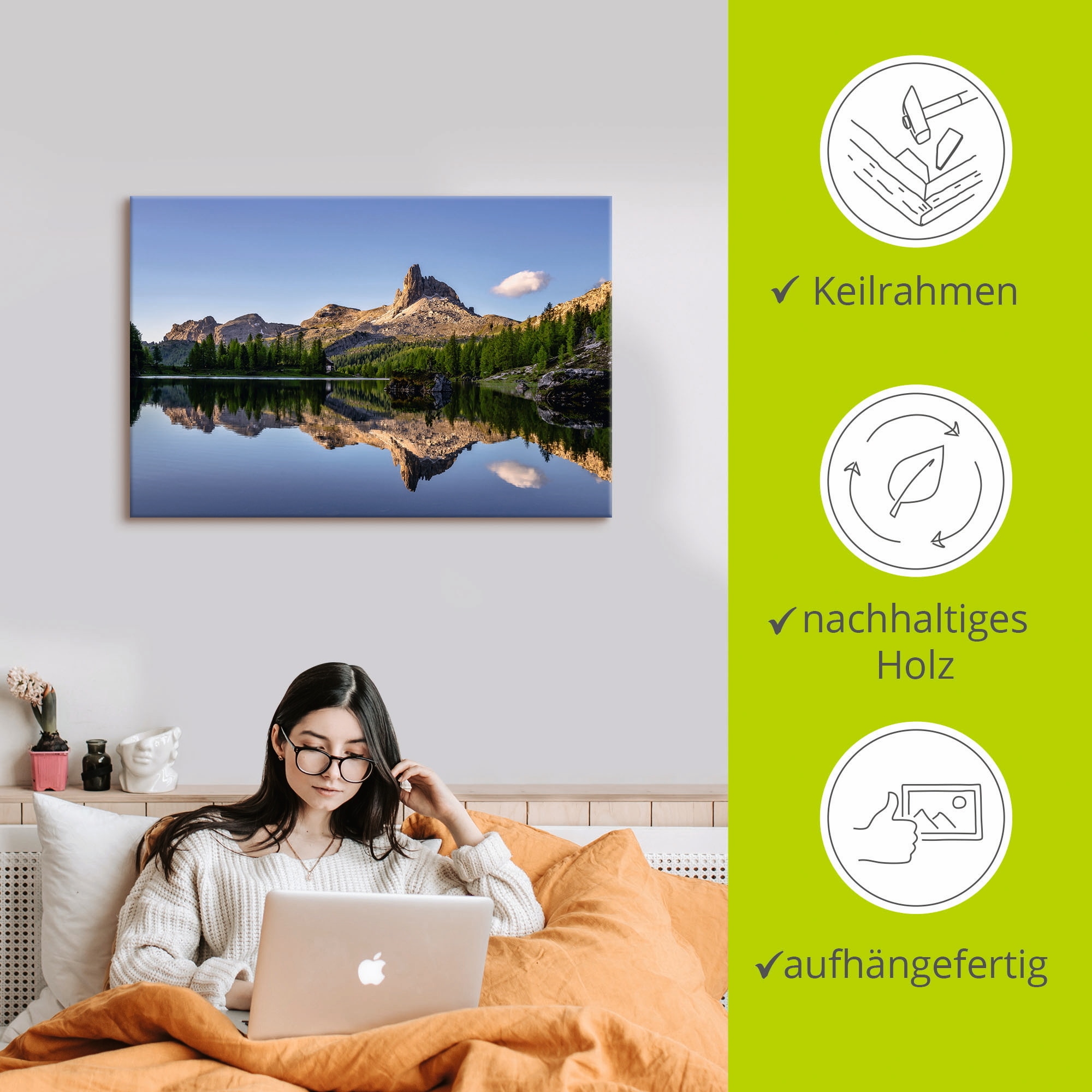 Artland Leinwandbild »Lago Di Federa in den Dolomiten« Gewässer 1 Stk. tlg. auf Holzrahmen gespannt