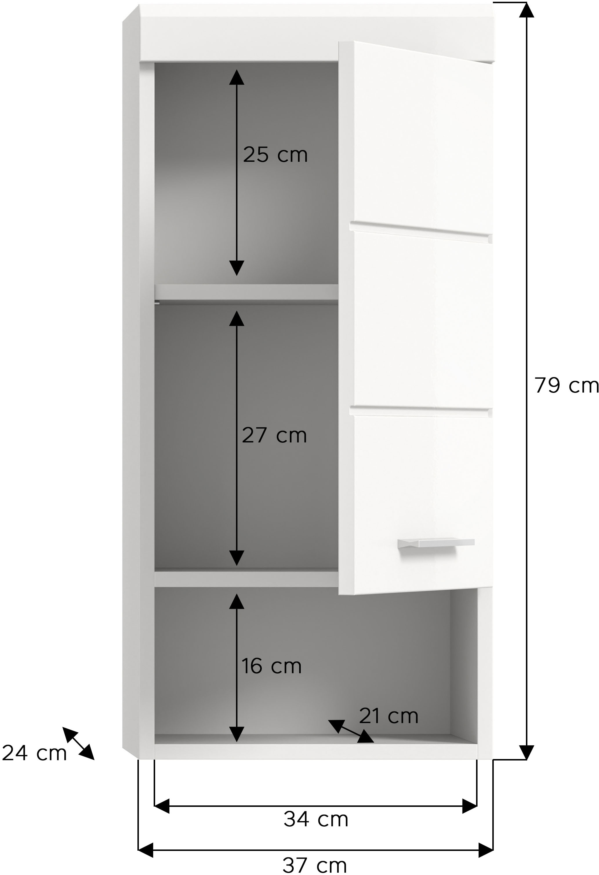 welltime Hängeschrank »SIENA, Breite 37cm, 1 Tür, 1 offenes Fächer, 1 Einlegeboden, MDF-Front« 1 Stk. tlg. in verschiedenen Farben erhältlich, Badmöbel, Badschrank, Schrank, Bad