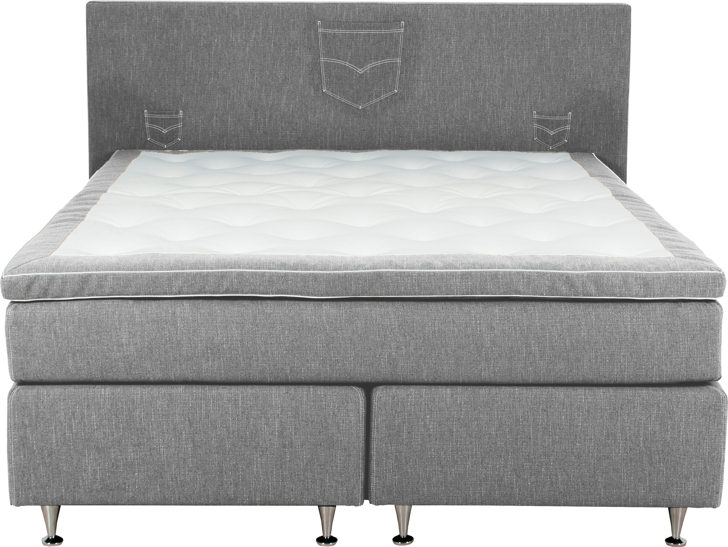 INOSIGN Boxspringbett »Zahara« inkl. Topper, besonderes Highlight: aufgenähten Jeanstaschen - Optik