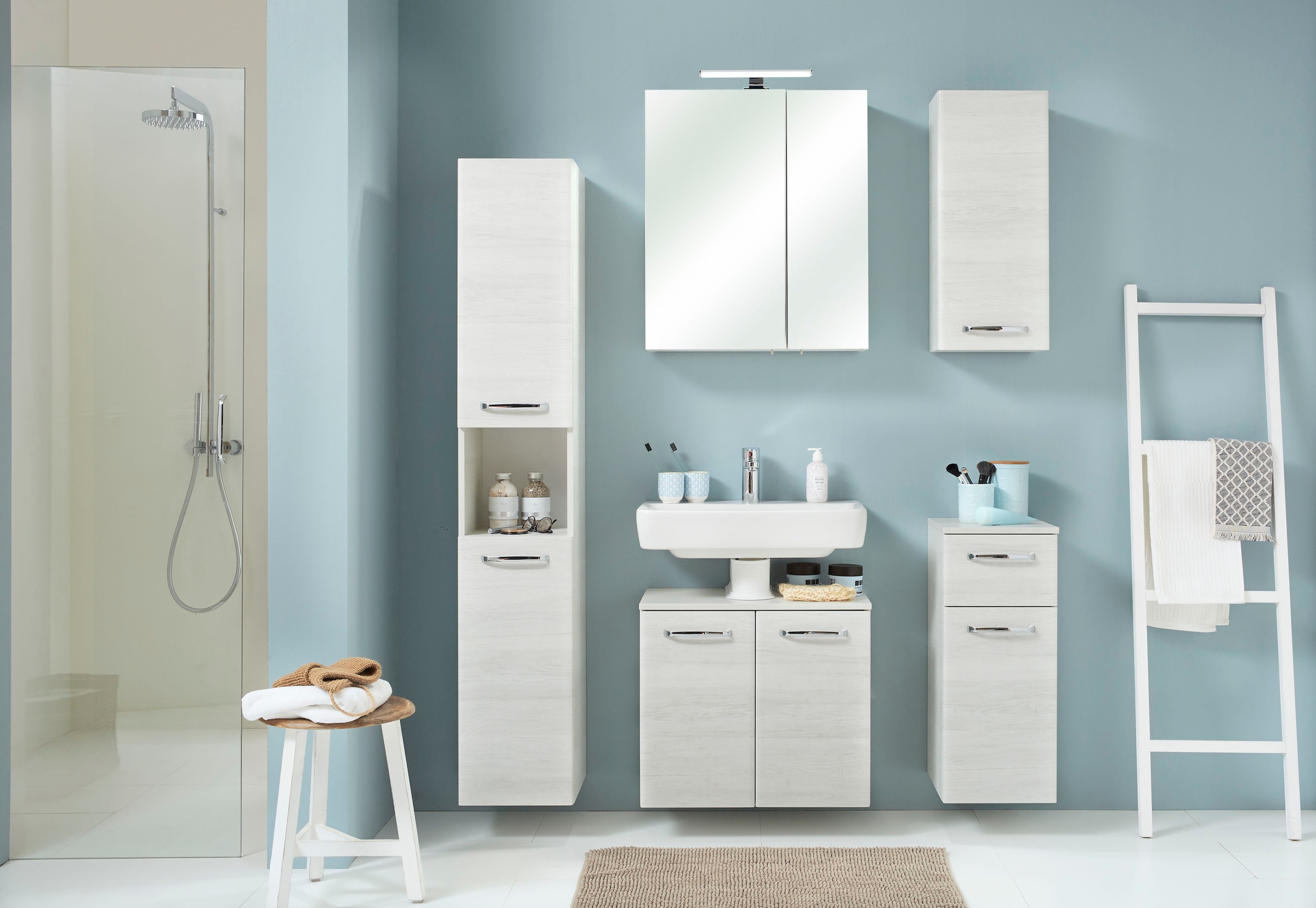 Saphir Waschbeckenunterschrank »Quickset Unterbeckenschrank mit 2 Türen, Siphonausschnitt, 60 cm breit«, Waschbeckenschrank inkl. Türdämpfer, Griffe in Chrom Glanz