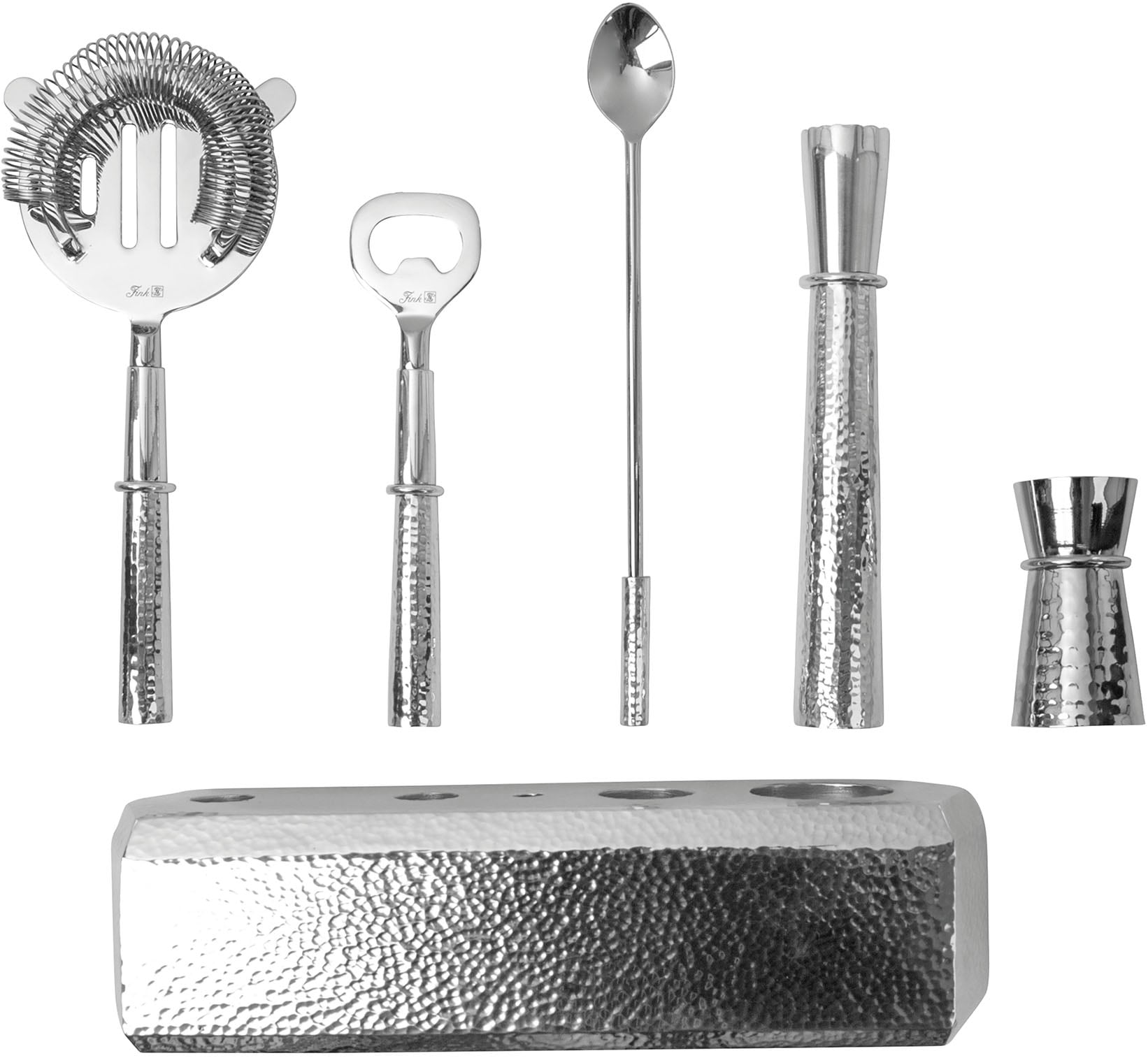 Fink Cocktail-Set »NASSAU, Barzubehör, silberfarben«, (Set, 6 tlg.), mit feiner Hammerschlagstruktur