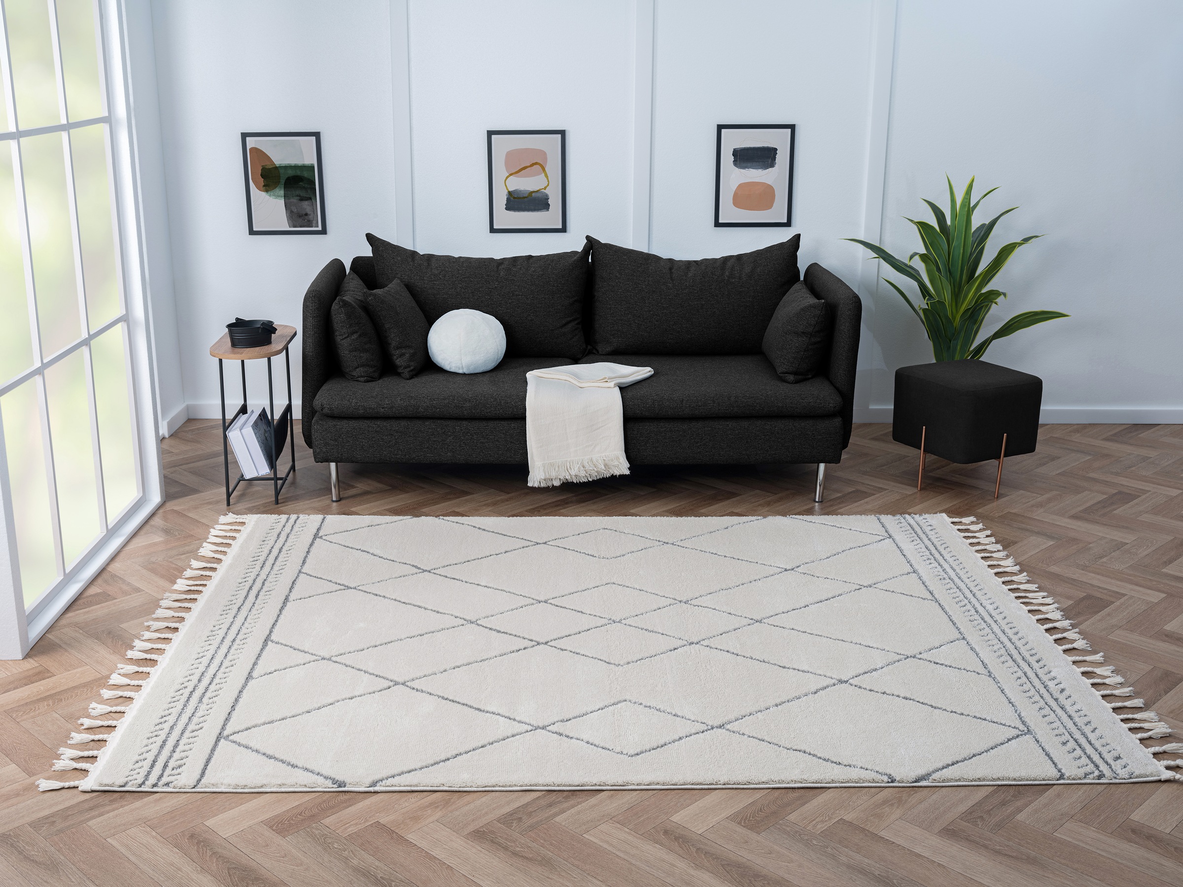 Myflair Möbel & Accessoires Hochflor-Teppich »Moroccan Design, LAGERRÄUMUNG!«, rechteckig, 24 mm Höhe, modern, marokkanisches Design, Rauten Muster, weich, mit Fransen