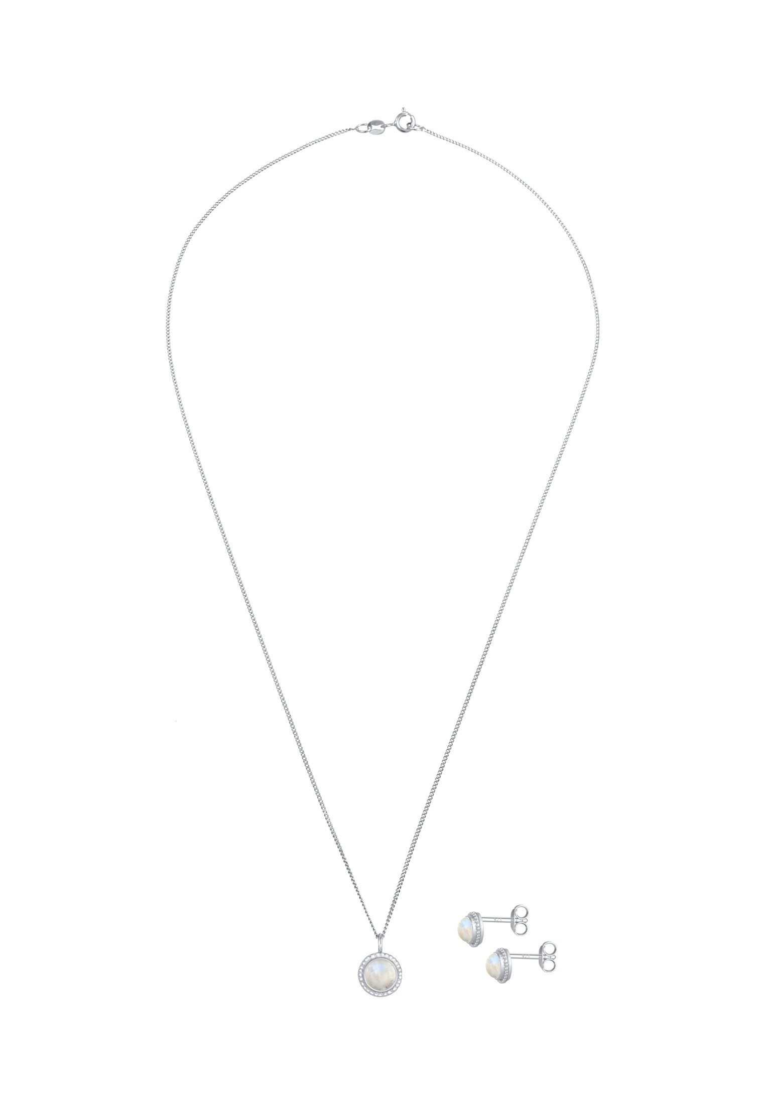 Elli Premium Ohrring und Ketten Set »Schmuckset Mondstein Rund Blüte Boho 925 Sterling Silber« ()