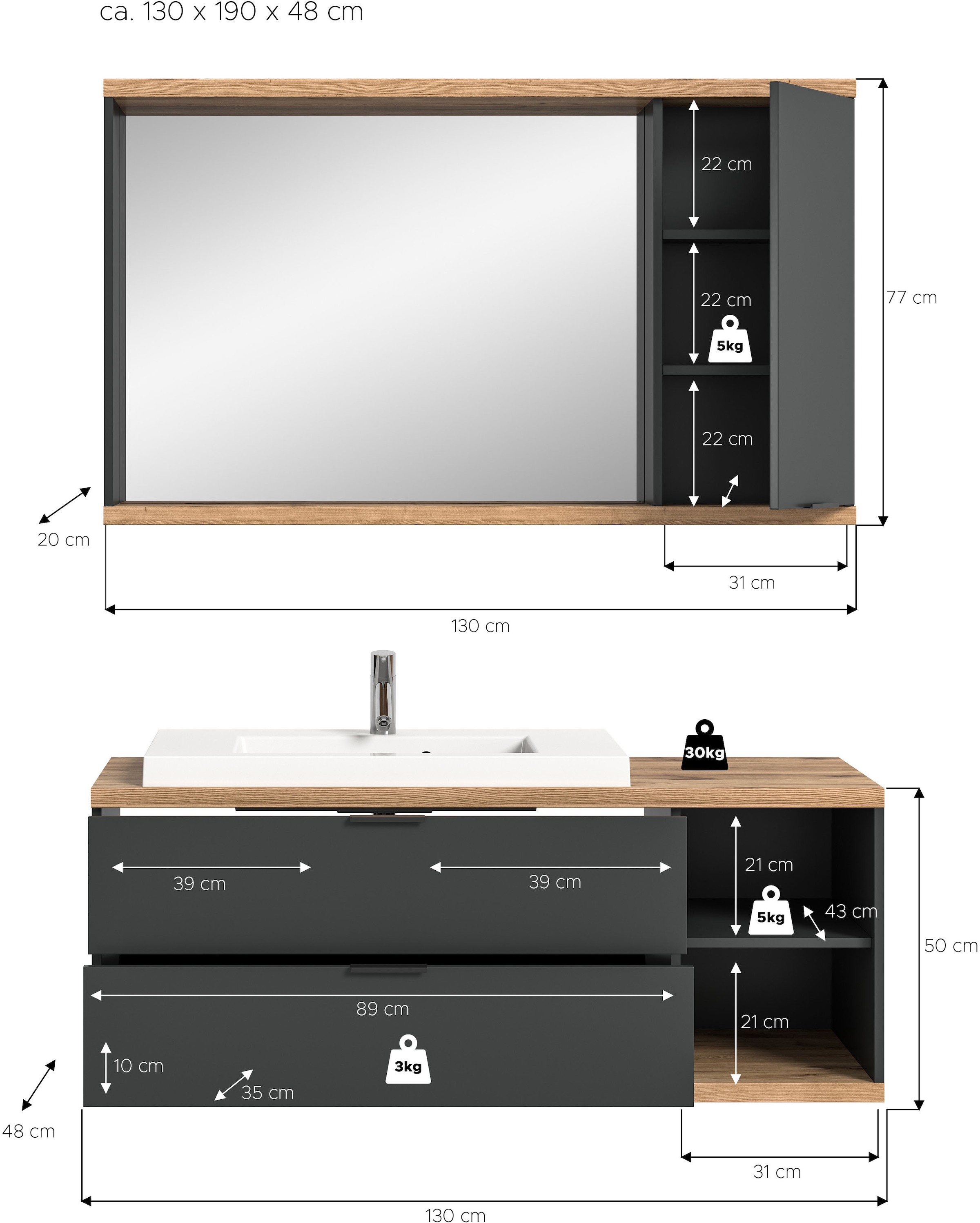 welltime Badmöbel-Set Set, 2 Stk. tlg.