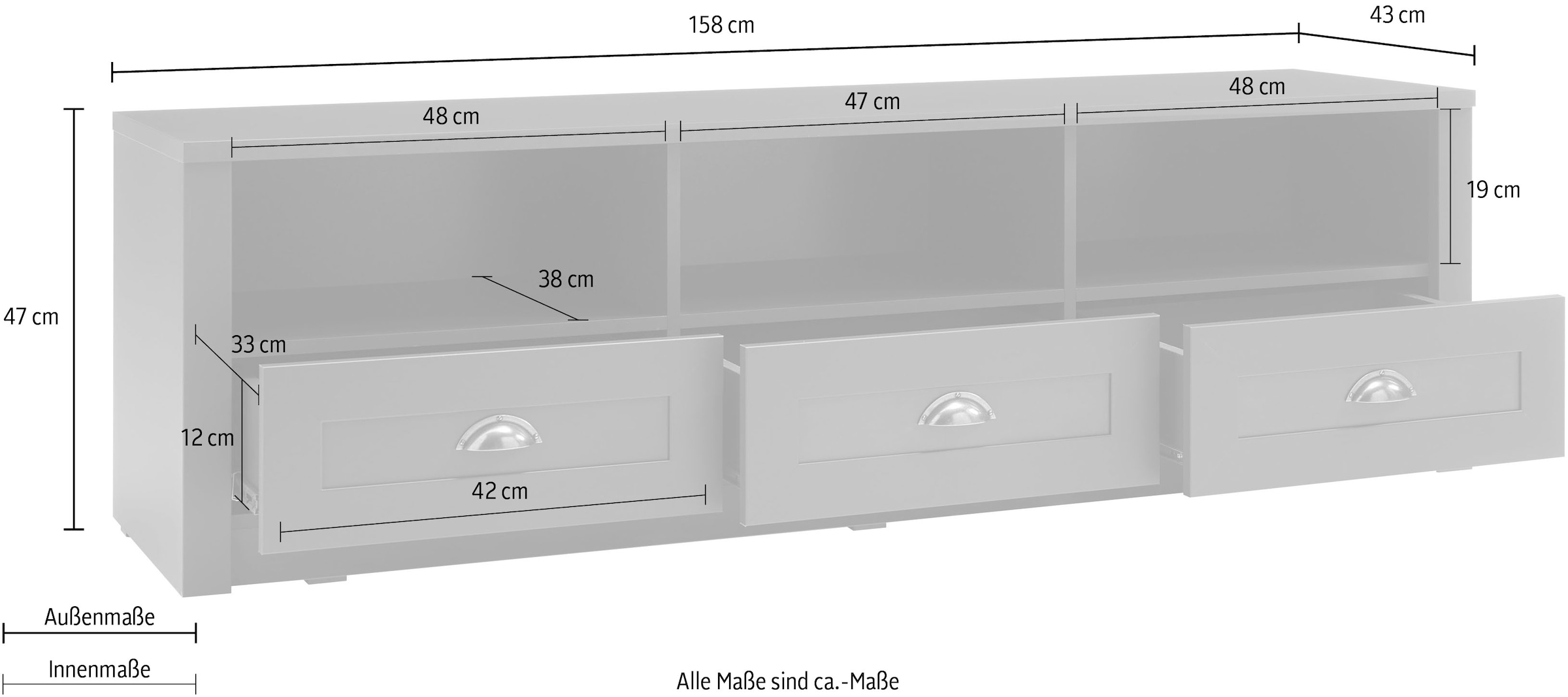 Home affaire Lowboard »Ascot«, Breite 158 cm