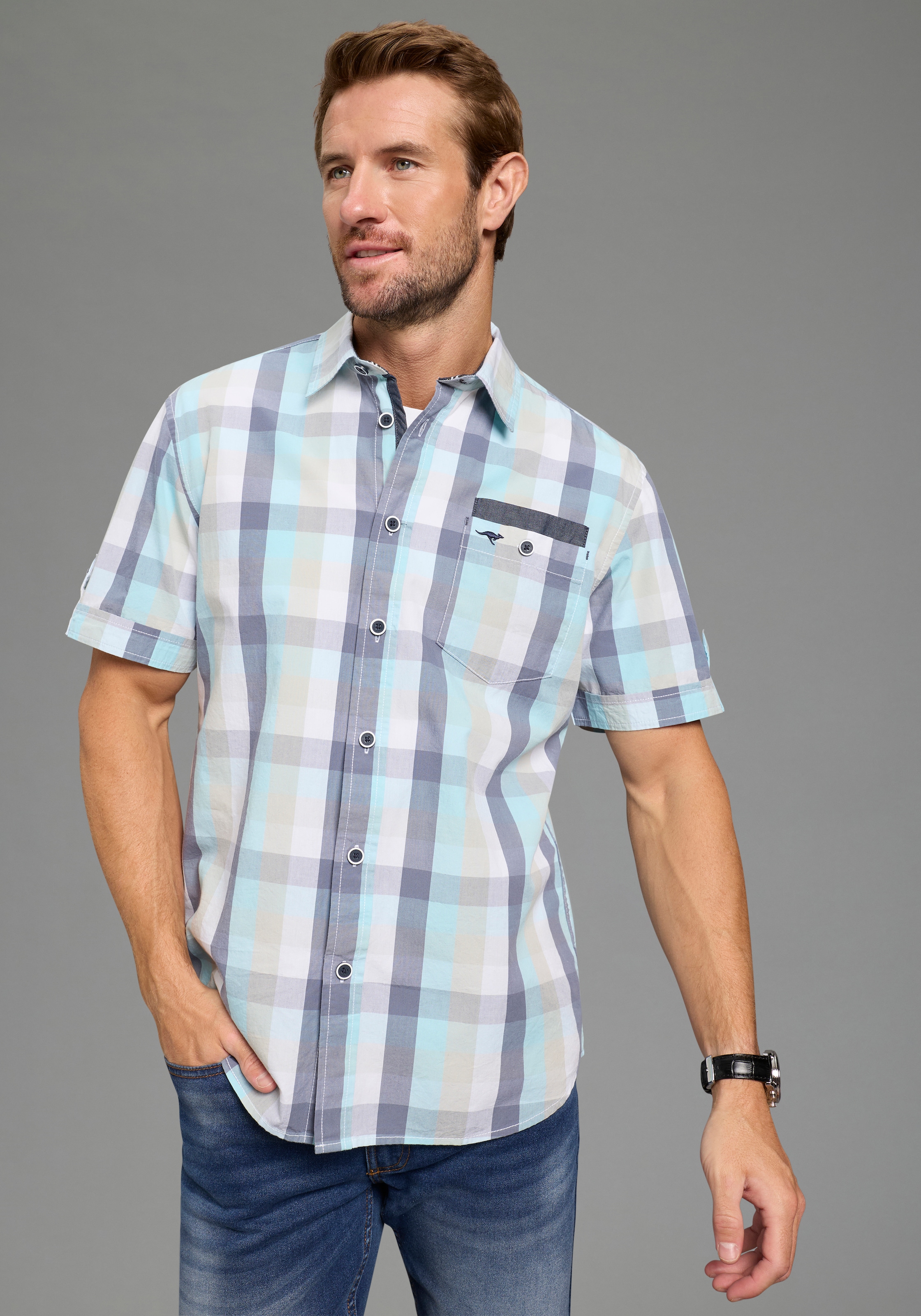 KangaROOS Kurzarmhemd Kurzarm, für Casual- und Streetwear, aus Baumwolle, Comfort Fit