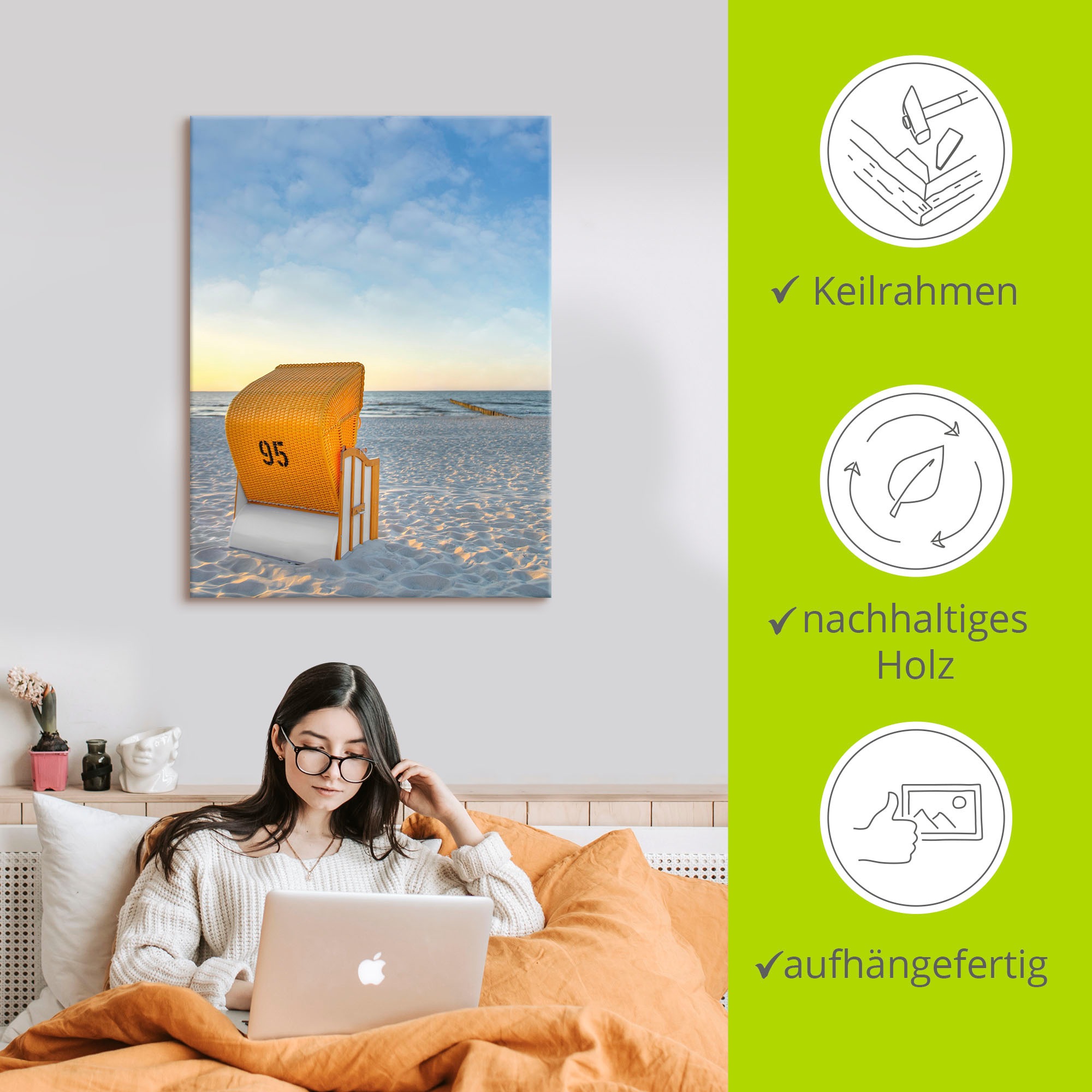 Artland Leinwandbild »Ostsee7 - Strandkorb« Strand 1 Stk. tlg. auf Holzrahmen gespannt