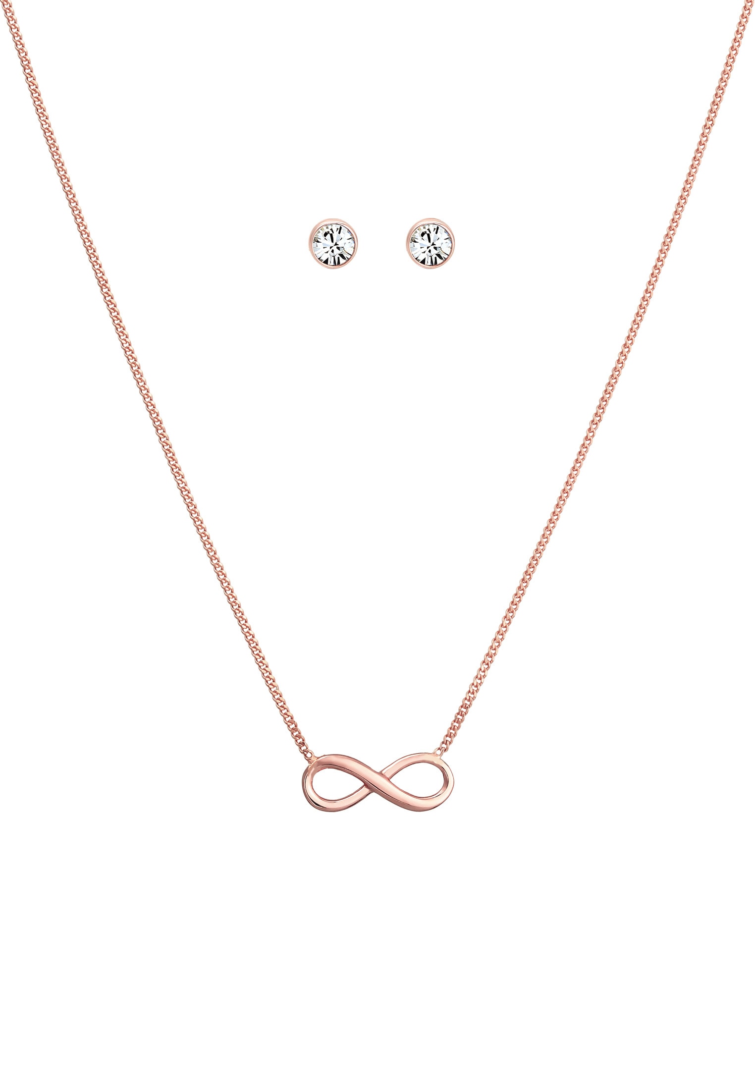 Elli Ohrring und Ketten Set »Schmuckset Infinity Ohrstecker Weiß 925 Sterling Silber, mit Kristallen von Swarovski®«