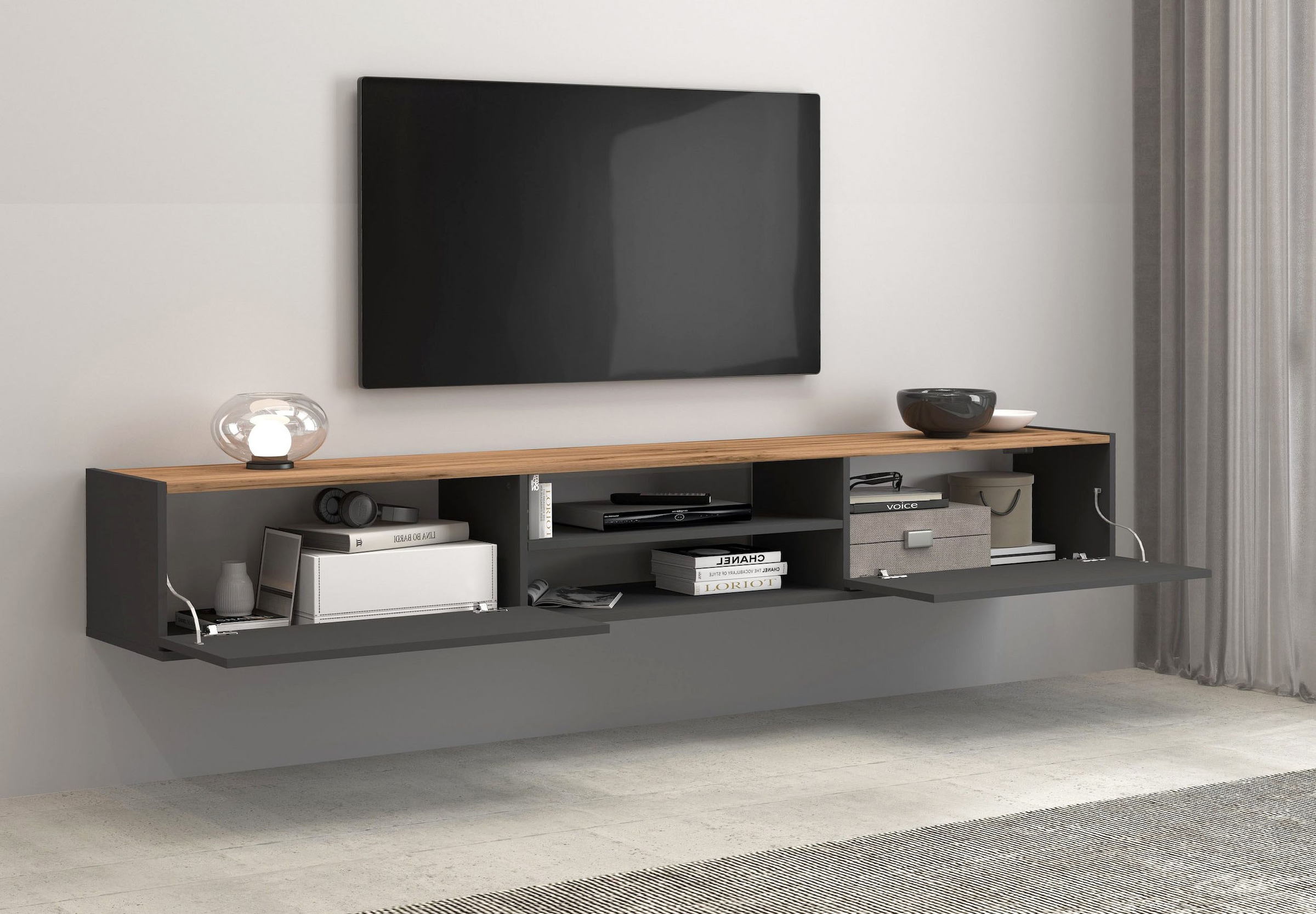 INOSIGN Lowboard »Garda,Lowboard,TV-Kommode,TV-Möbel,TV-Bank«, stehend und hängend mit 2 Klappen, 1 Einlegeboden, Breite 210 cm