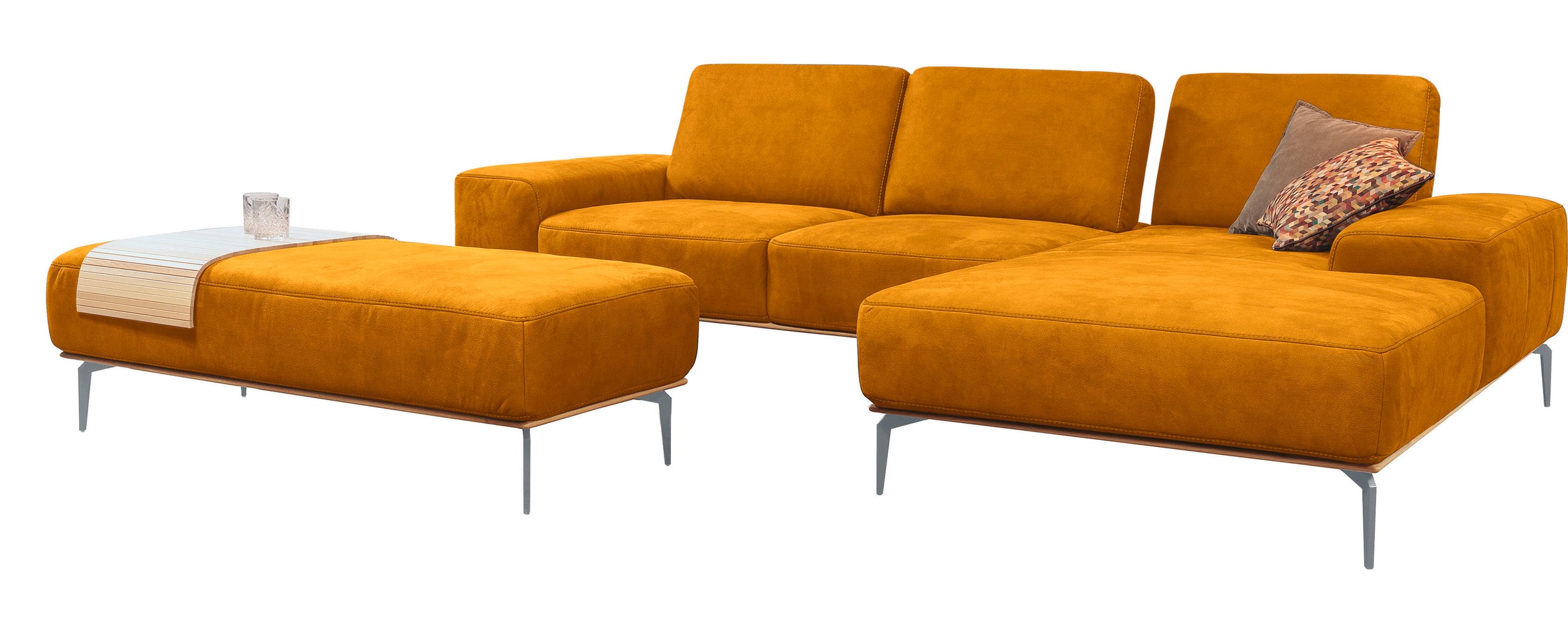 W.SCHILLIG Ecksofa »run, Designsofa mit tollem Sitzkomfort, bequem, L-Form« mit elegantem Holzsockel, Füße in Silber matt, Breite 319 cm