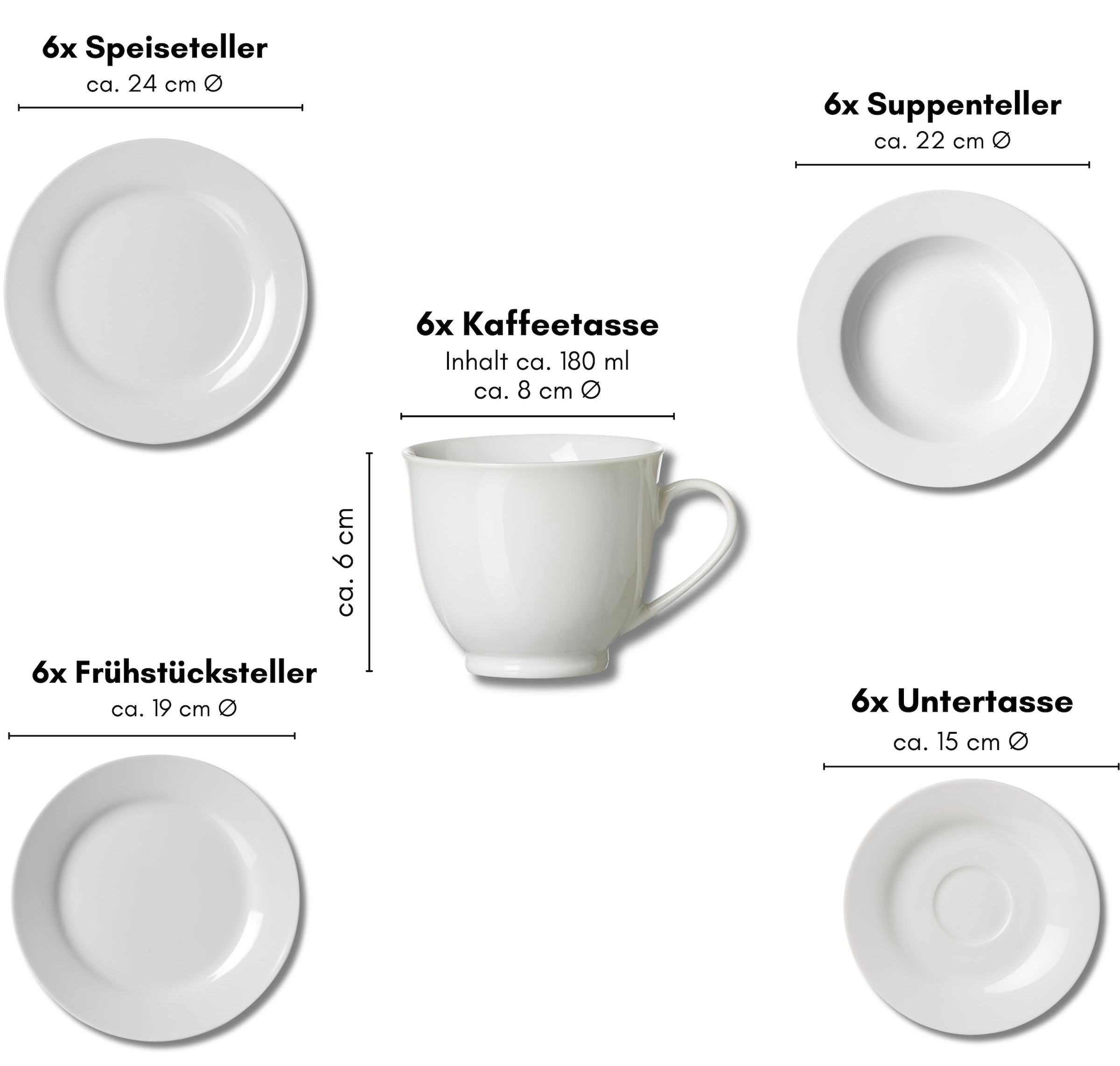 Ritzenhoff & Breker Kombiservice »Bianco«, (Set, 30 tlg.), klassisch und schlicht, unifarben