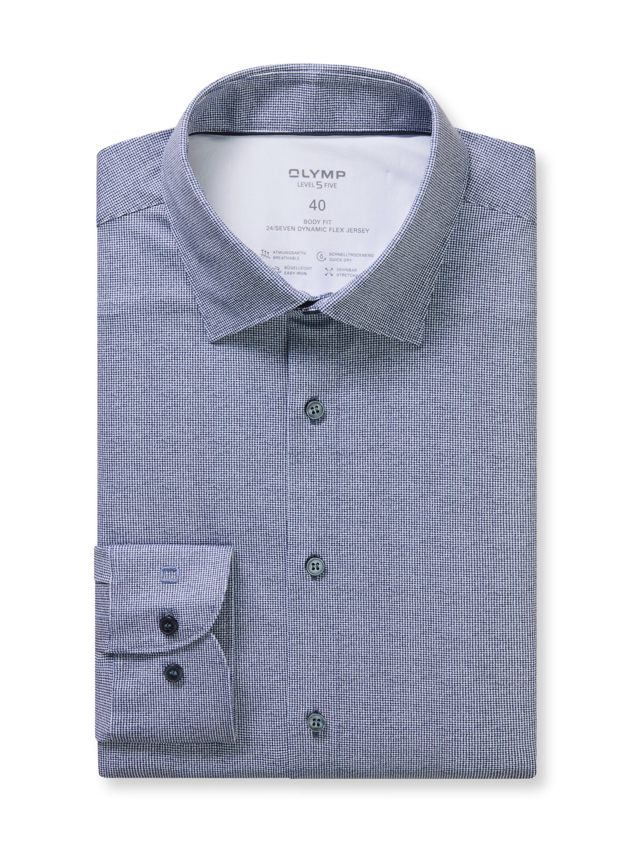 OLYMP Langarmhemd »24/7 - Level 5« Body fit, New York Kentkragen, Businesshemd, Jersey-Qualität