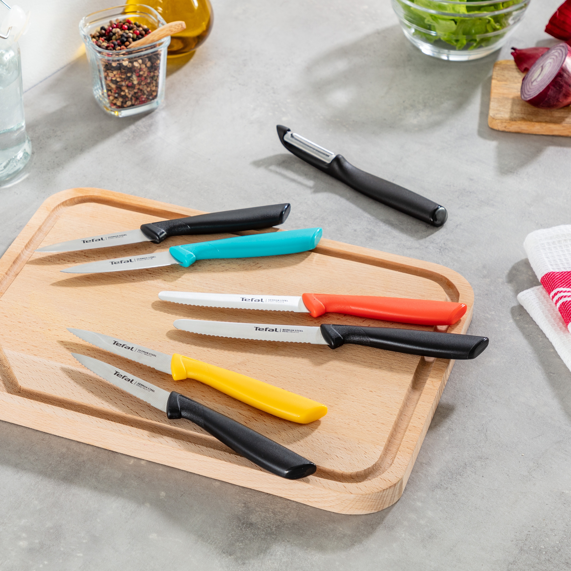 Tefal Universalküchenmesser »Colorfood« gezahnt, 10 cm, Klinge aus deutschem Edelstahl, ergonomischer Griff