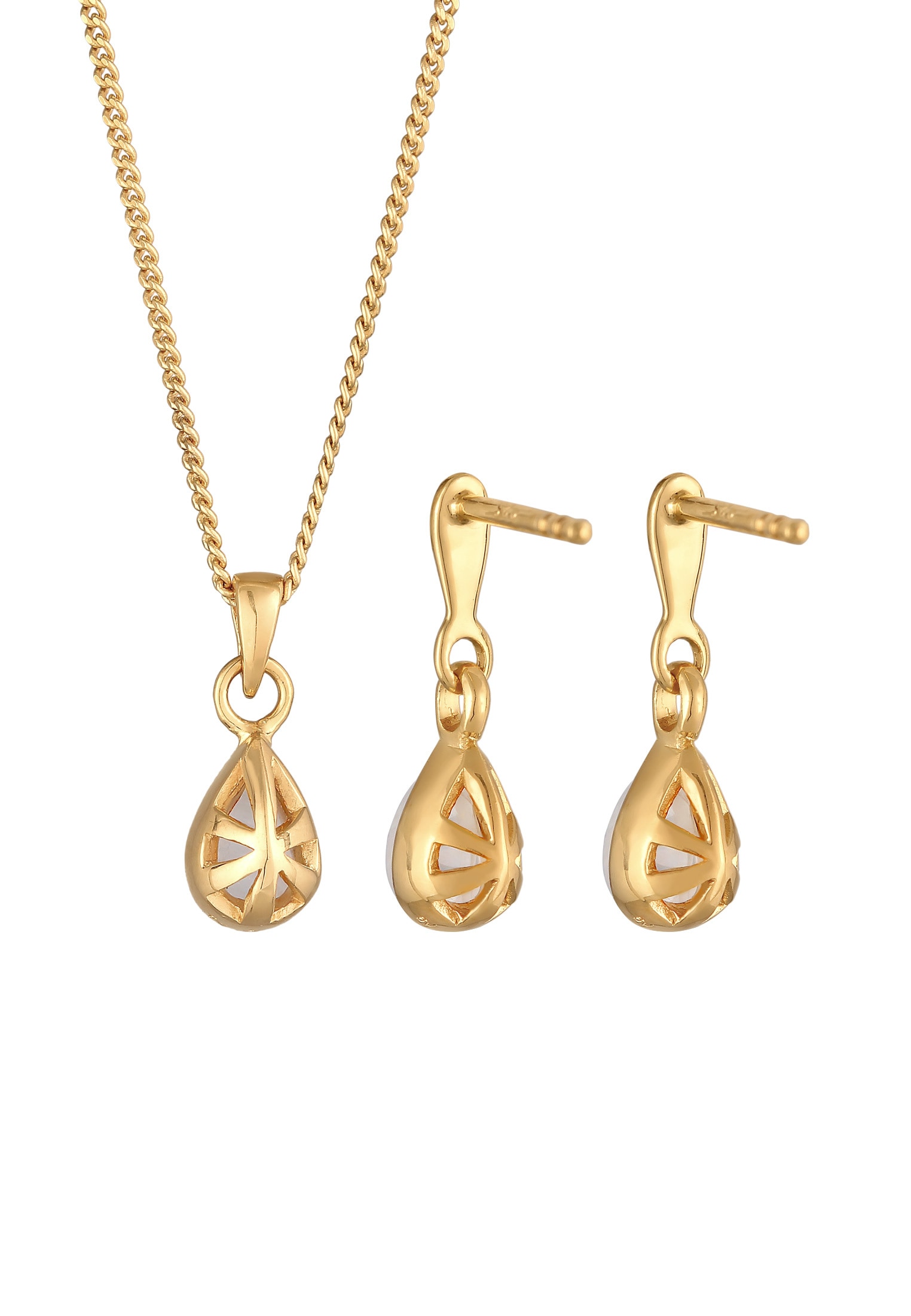 Elli Premium Ohrring und Ketten Set »Schmuckset Mondstein Kette Ohrhänger 925 Silber vergoldet« ()