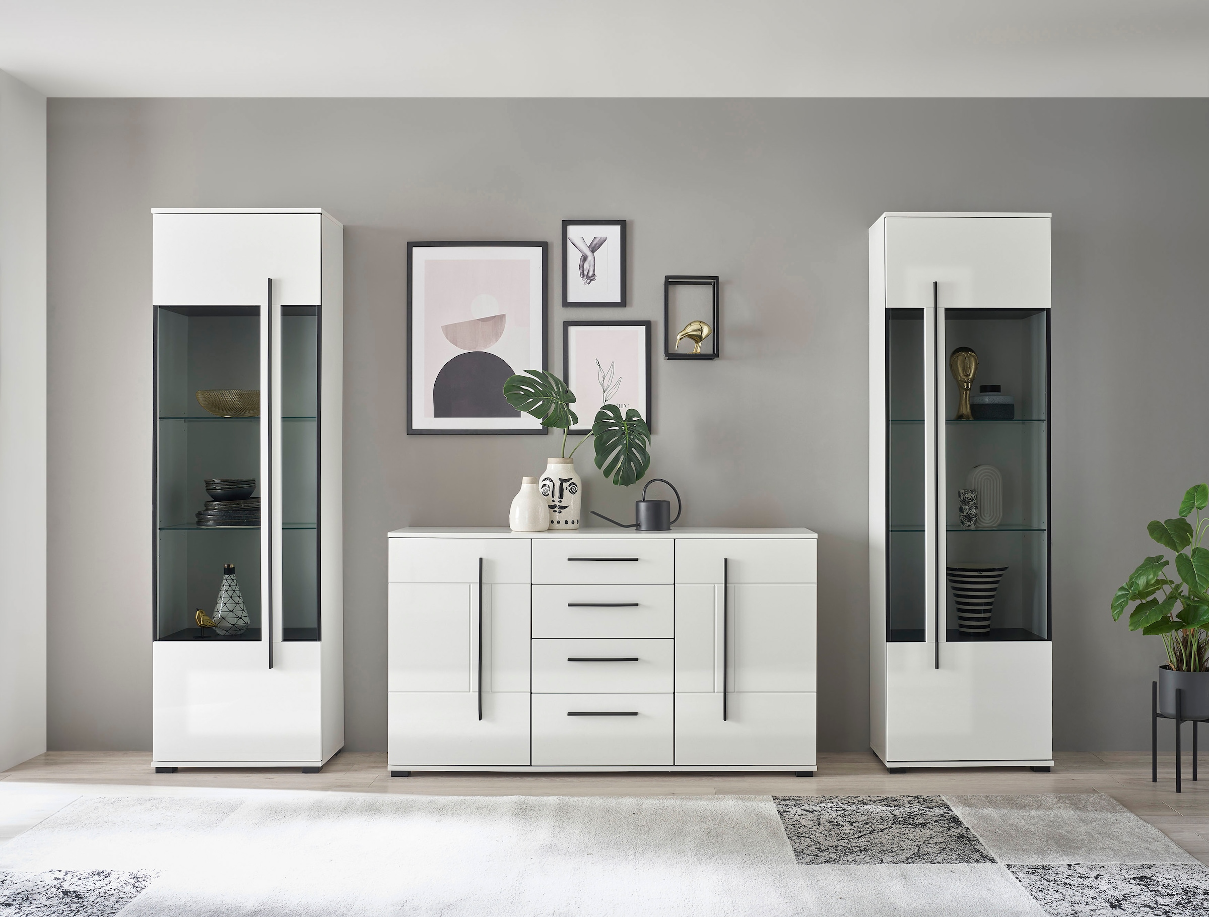 Home affaire Wohnwand »Cantara, moderne Anbauwand, Wohnzimmer-Set, in Eiche Evoke oder Weiß« Set, 