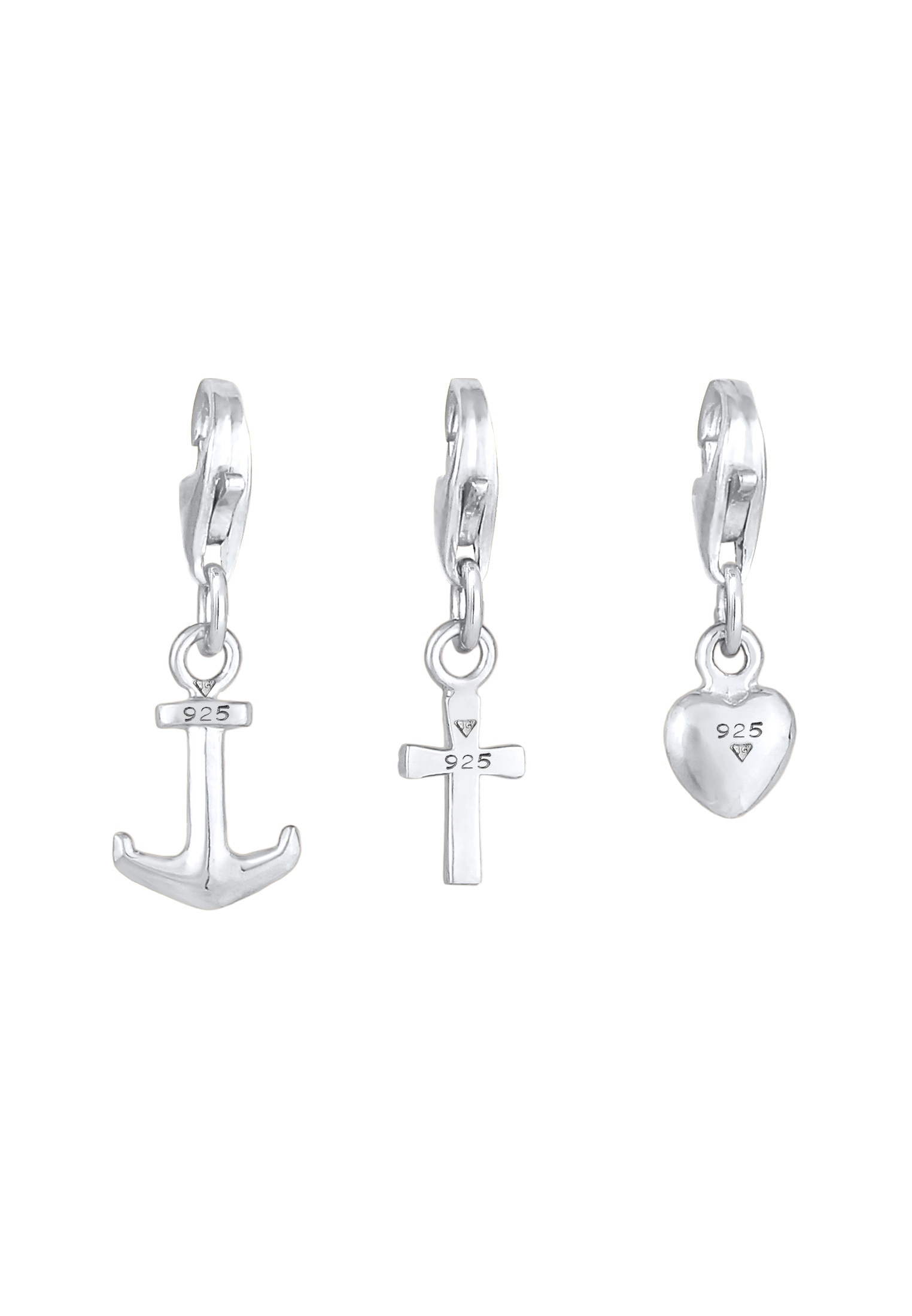 Nenalina Charm-Einhänger »Charm Kreuz Herz Anker Liebe Glaube (3 tlg) 925 Silber«
