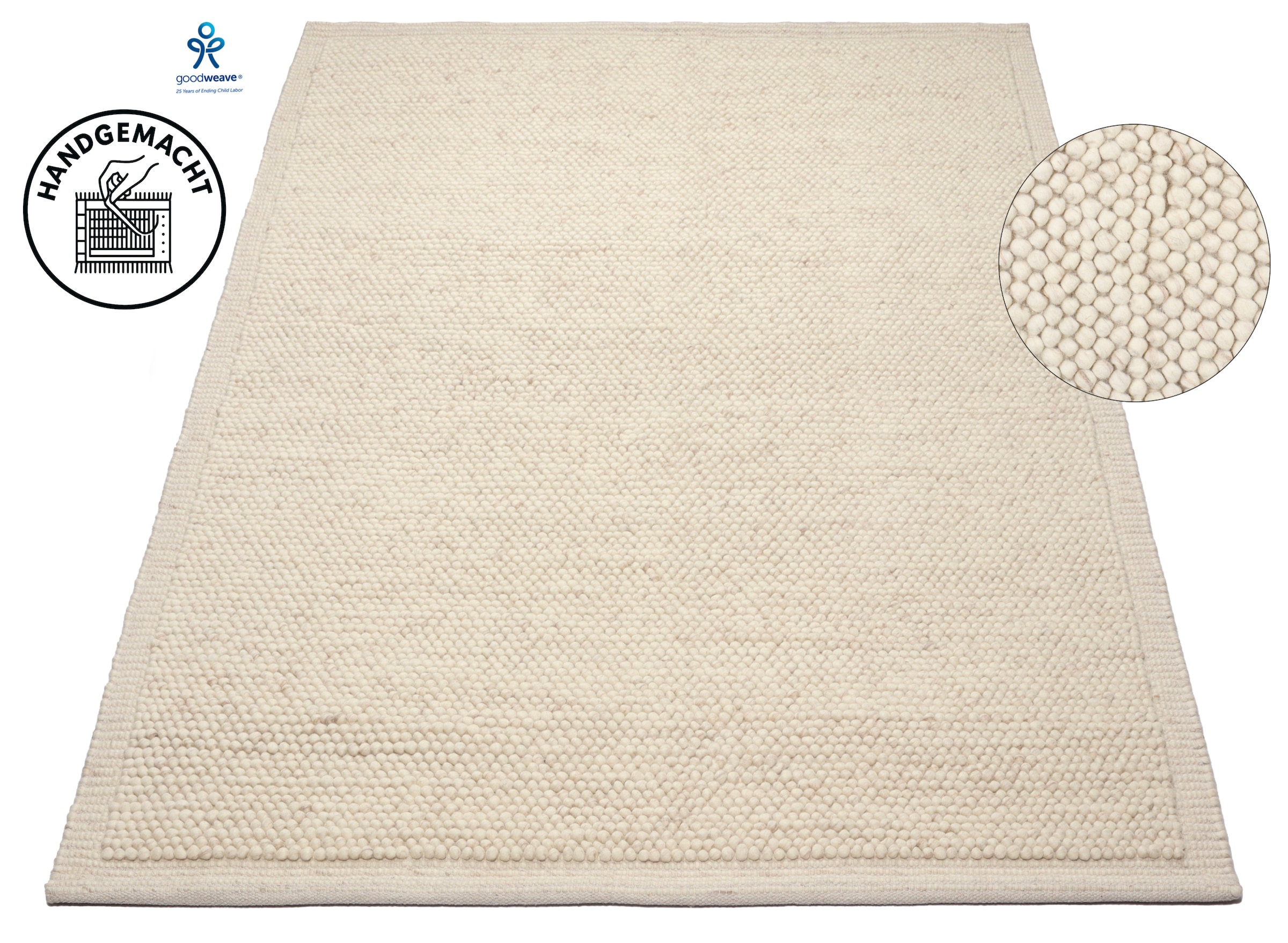 OTTO home Wollteppich »Wolly Rahmen, handgewebt, Wolle« rechteckig 14 mm Höhe einfarbig, Teppich, Wohnzimmer, Schlafzimmer, Esszimmer