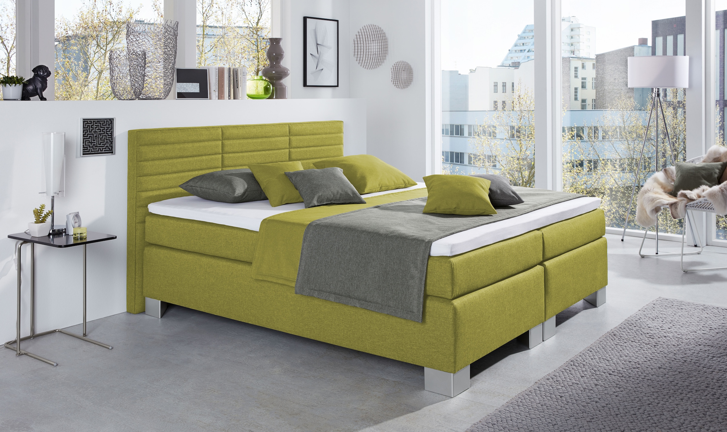 hapo Boxspringbett »ATLANTA mit hohem Kopfteil« Topper separat erhältlich,  erhältlich in verschiedenen Breiten, Farben & Matratzenarten