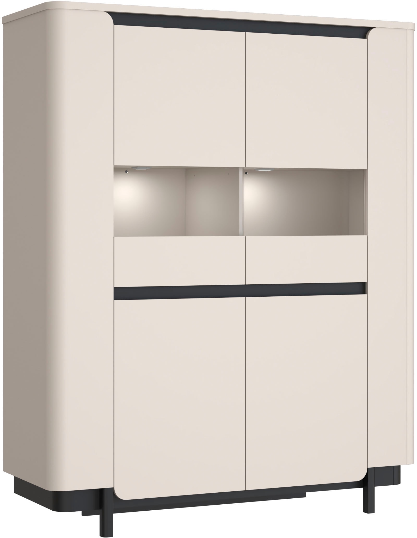 FORTE Vitrine »Vodol«, Highboard, Glatüren, abgerundete Kanten