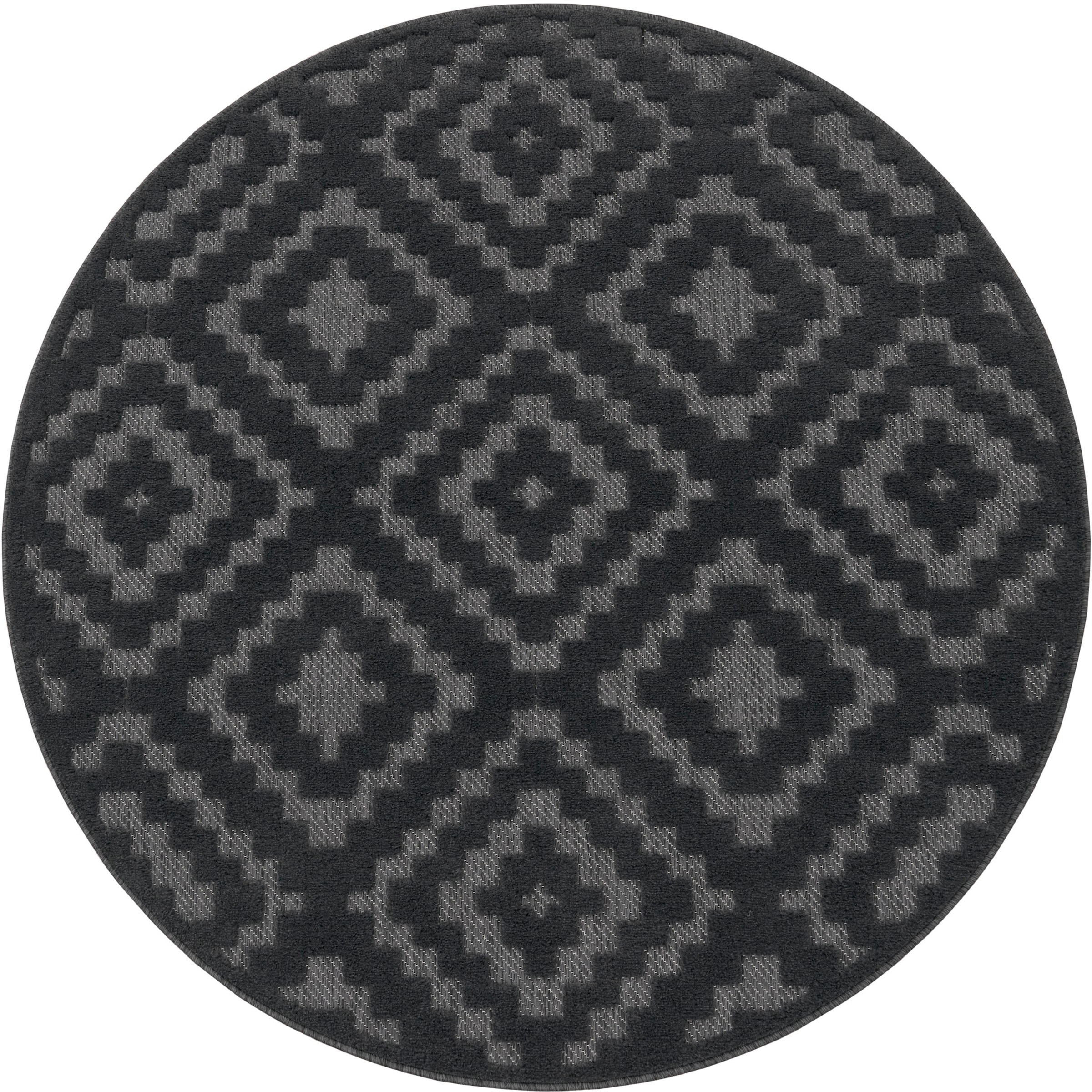 Paco Home Teppich »233-82-Livorno 672«, Rauten Muster, Outdoor Uni-Farben, rund, Effekt, Hoch-Tief Scandi, geeignet