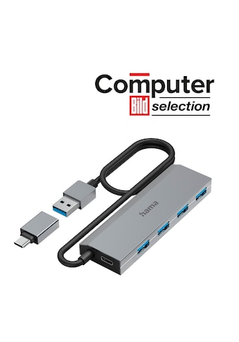 USB-Adapter »USB Hub mit Netzteil und Adapter grau, 4 Ports mit USB C und USB Typ A«,...