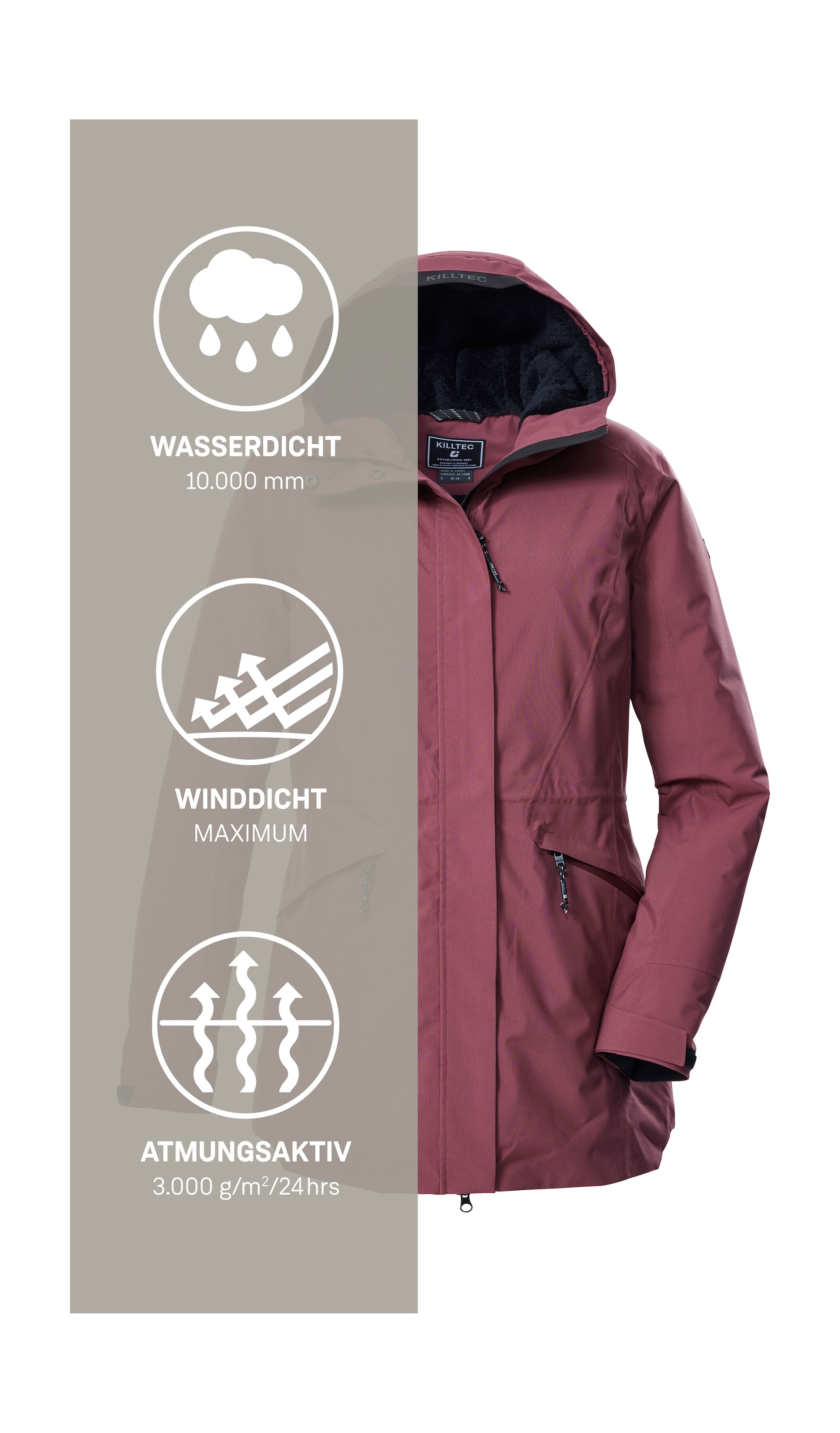 Killtec Parka »KOW 19 WMN PRK«, Wasserdichter, atmungsaktiver Damenparka mit verstellbarer Kapuze