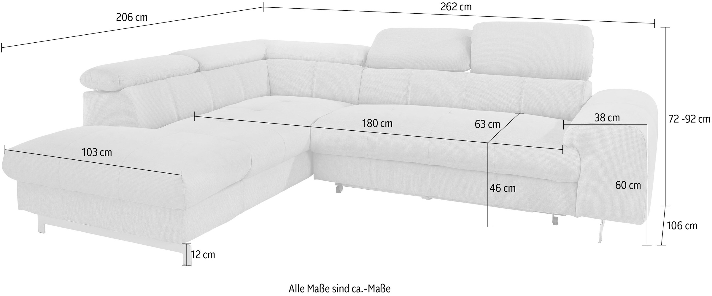 COTTA Polstergarnitur »Chef«, (Set, 2 tlg.), bestehend aus Ecksofa und Hocker, mit Kopfteilverstellung