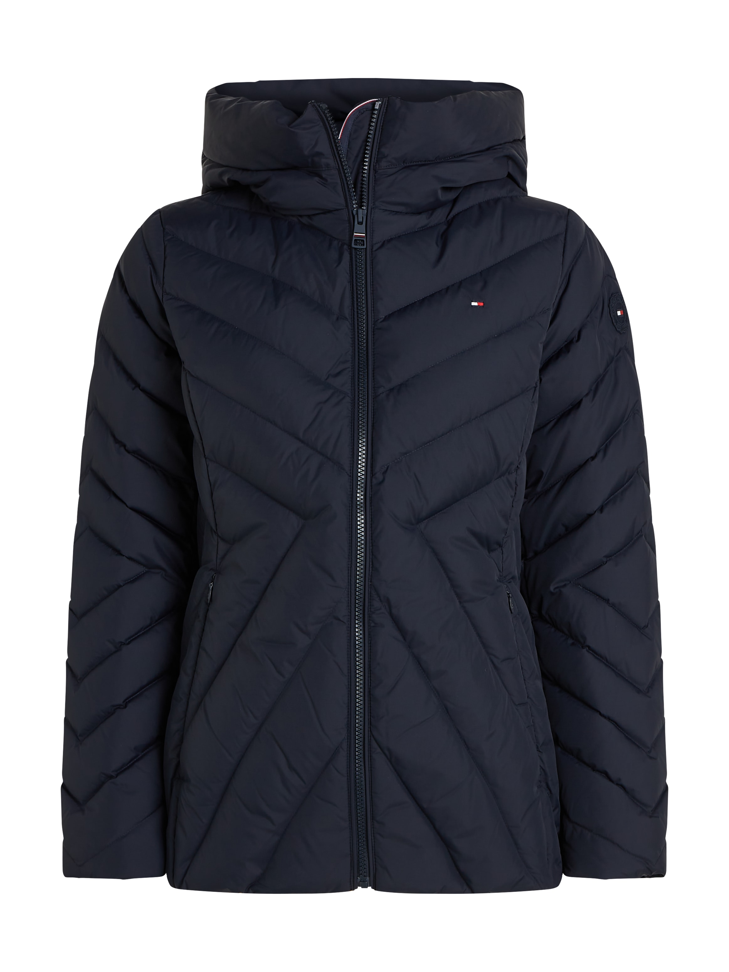 Tommy Hilfiger Steppjacke »CHEVRON MW PADDED JACKET«, mit Kapuze, mit mittelstarker Wattierung und Tommy Hilfiger Markenlabel