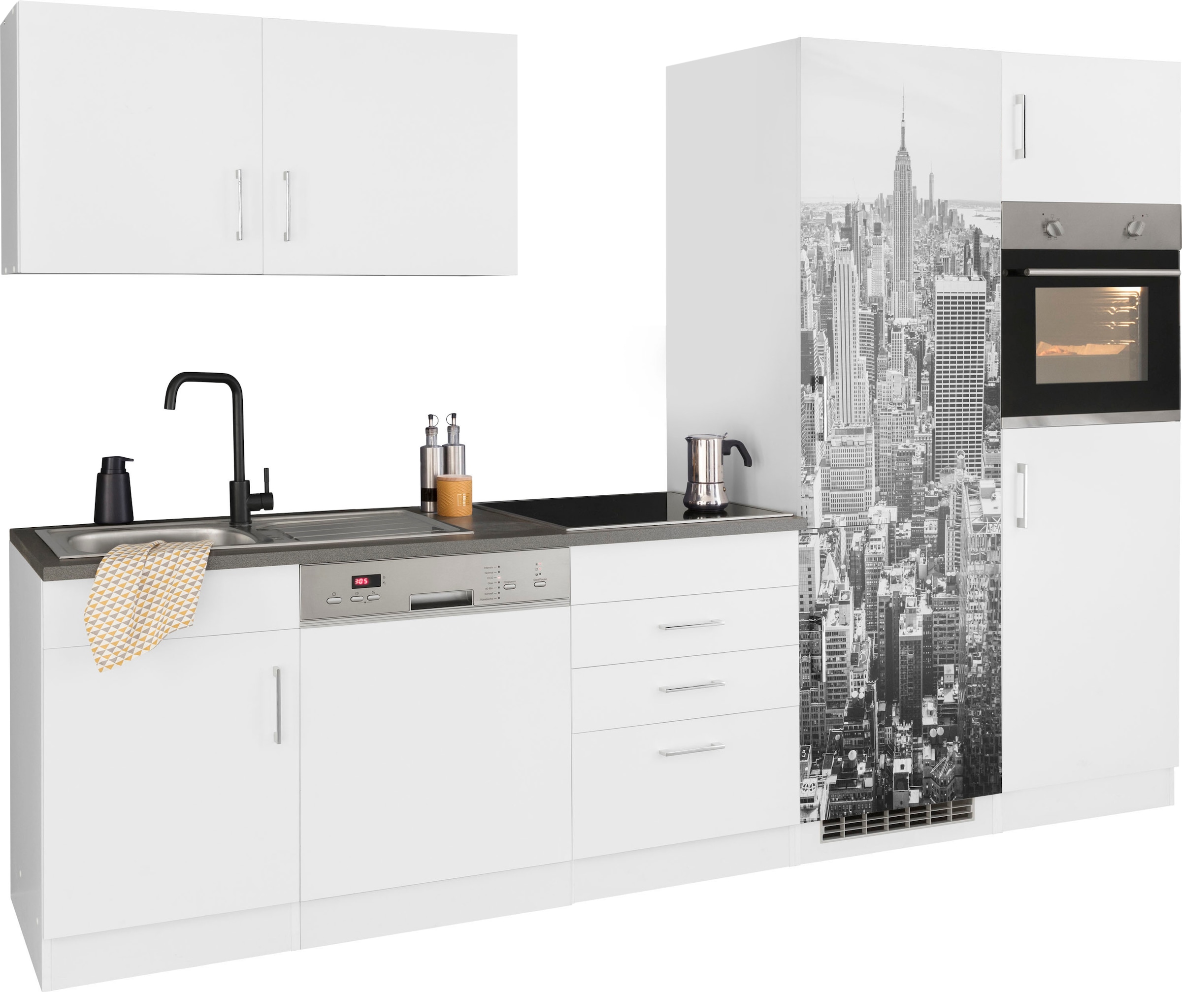 KOCHSTATION Küchenzeile »KS-Paris – Küchen mit einzigartigen Fotomotiven auf den Fronten« Breite 290 cm, wahlweise mit E-Geräten und Induktion