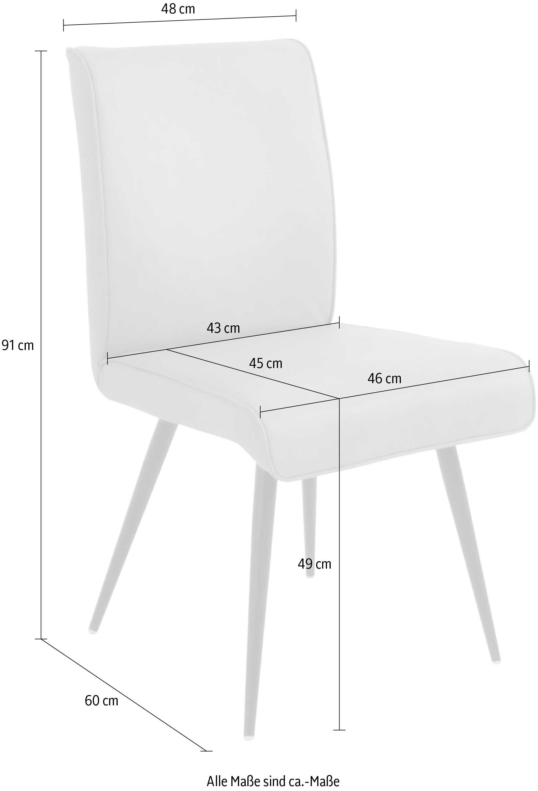 K+W Komfort & Wohnen 4-Fußstuhl »Giacomo I«, 1 St., Flachgewebe 775, 4- Fußstuhl mit umlaufenden 4mm Keder am Rücken und Sitz, Metallfüße