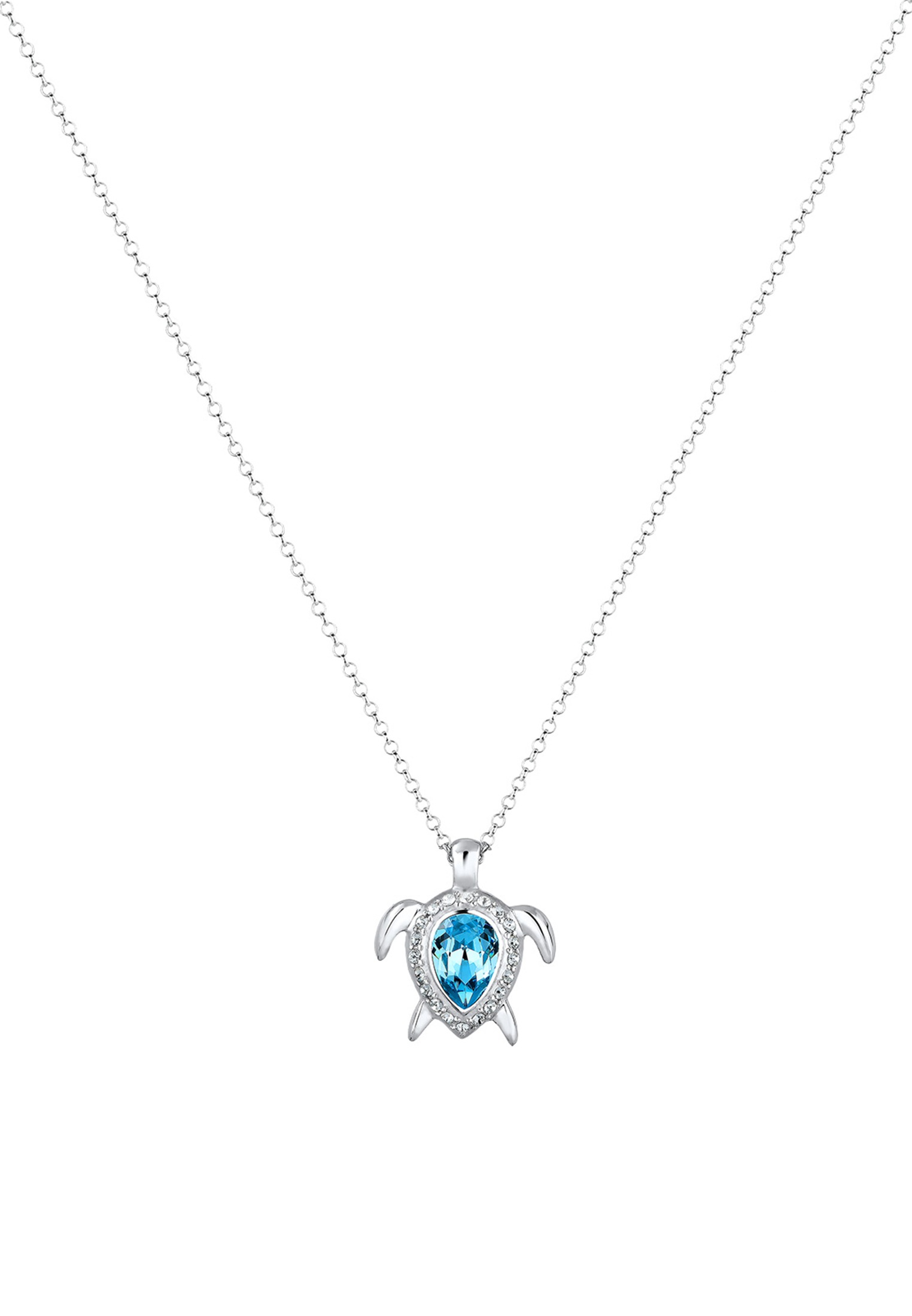 Elli Silberkette »Halskette Schildkröte Kristalle Hellblau 925 Sterling Silber«