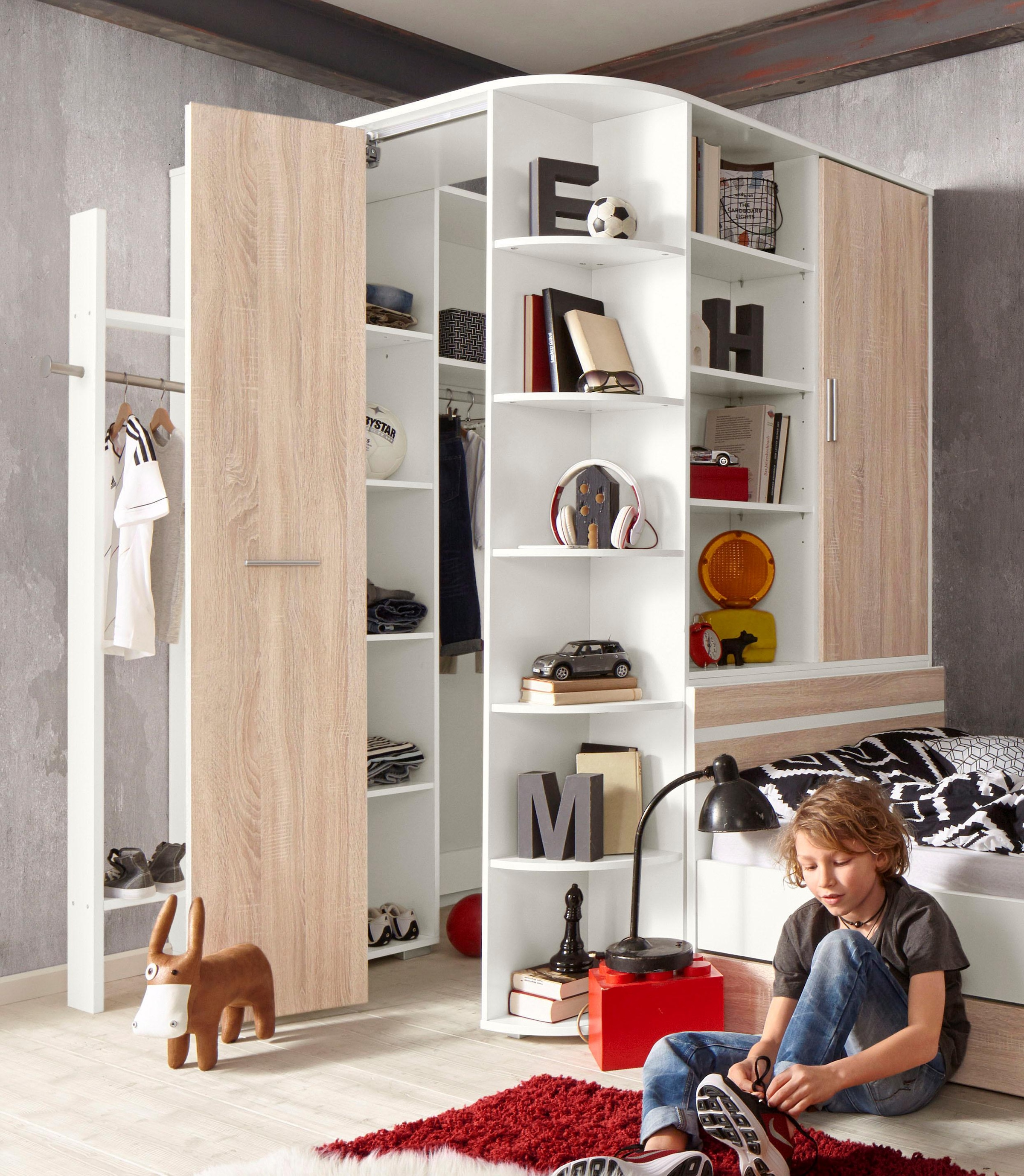 Wimex Jugendzimmer-Set »Joker Kleiderschrank mit Garderobe, Bett und Stauraumschubladen«, (Set, 4 tlg.)