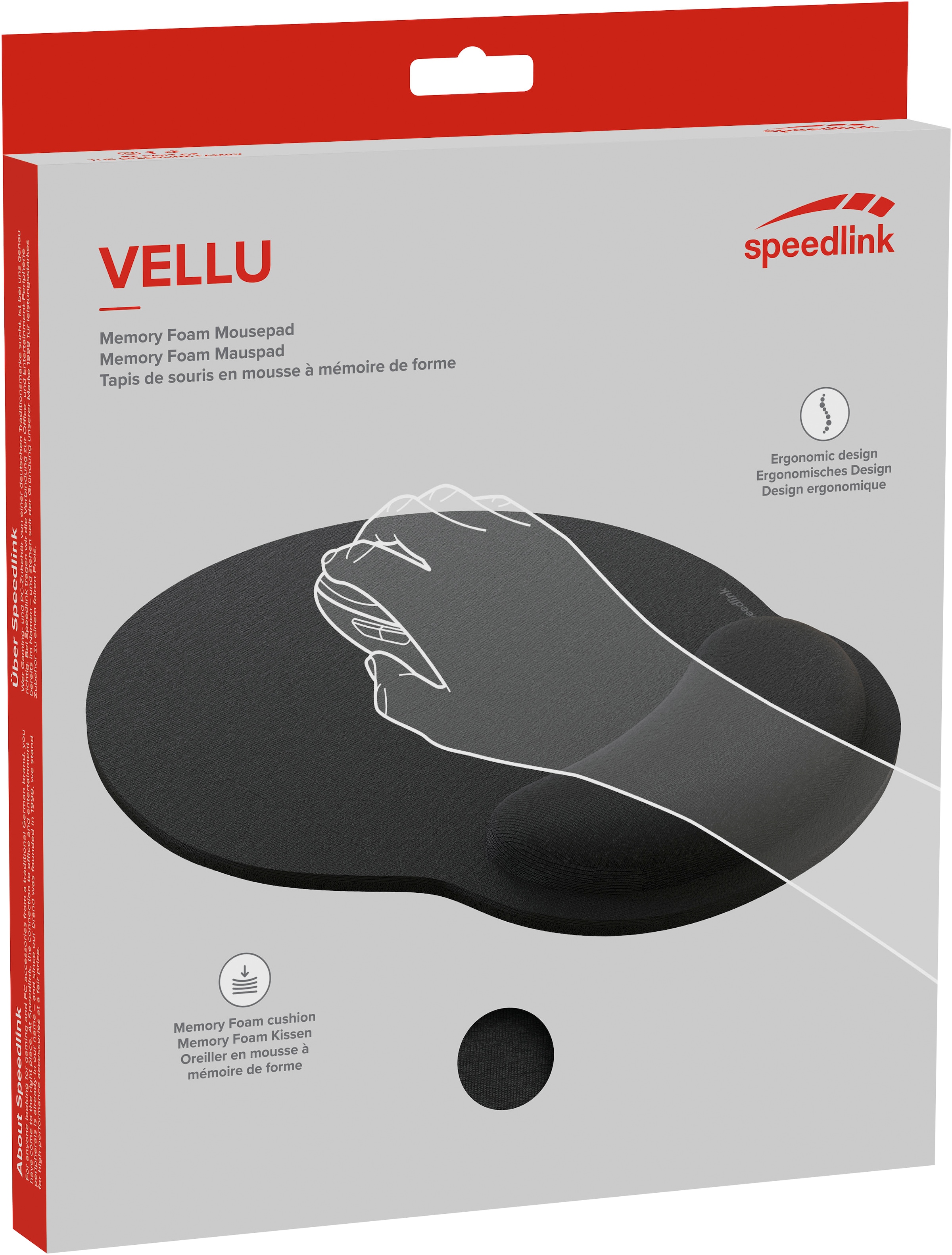 Speedlink Mauspad »VELLU Memory Foam ergonomisches Mousepad mit Handauflage«, rutschfest, schwarz