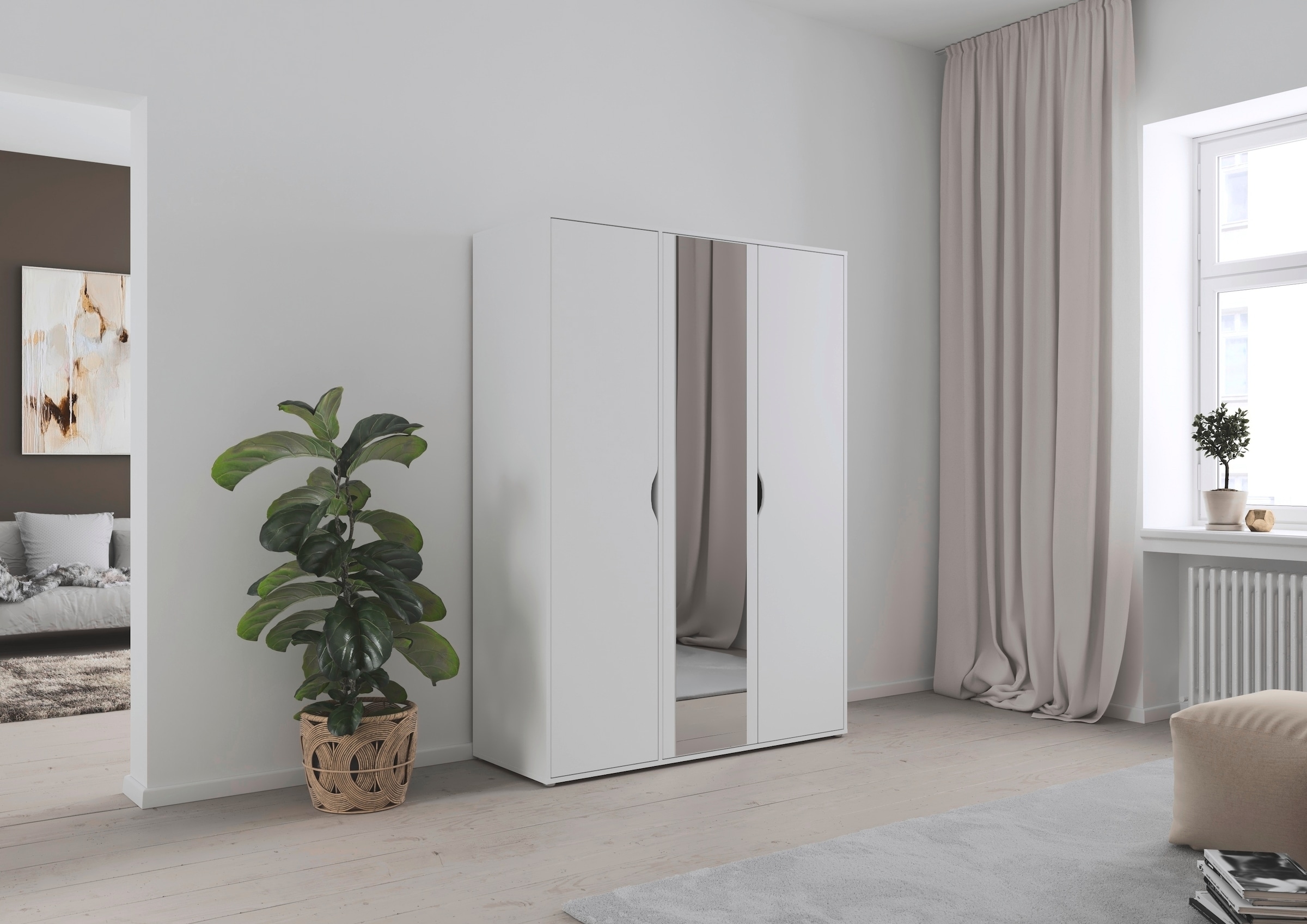 rauch Drehtürenschrank »Kleiderschrank Schrank Garderobe Wäscheschrank NARAI mit Spiegel« in 3 verschiedenen Ausstattungen BASIC/CLASSIC/PREMIUM,  Griffausfräsungen für eine grifflose Optik TOPSELLER MADE IN GERMANY