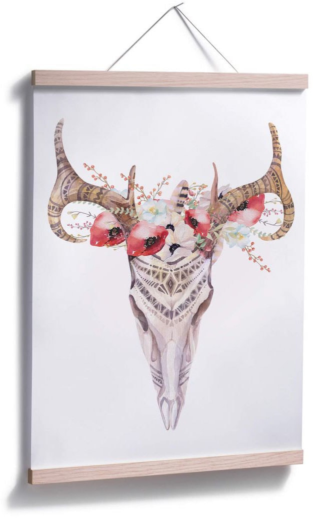 Wall-Art Poster »Boho Hirsch Geweih Blumen«, Tiere, (Set, 1 St.), Poster ohne Bilderrahmen
