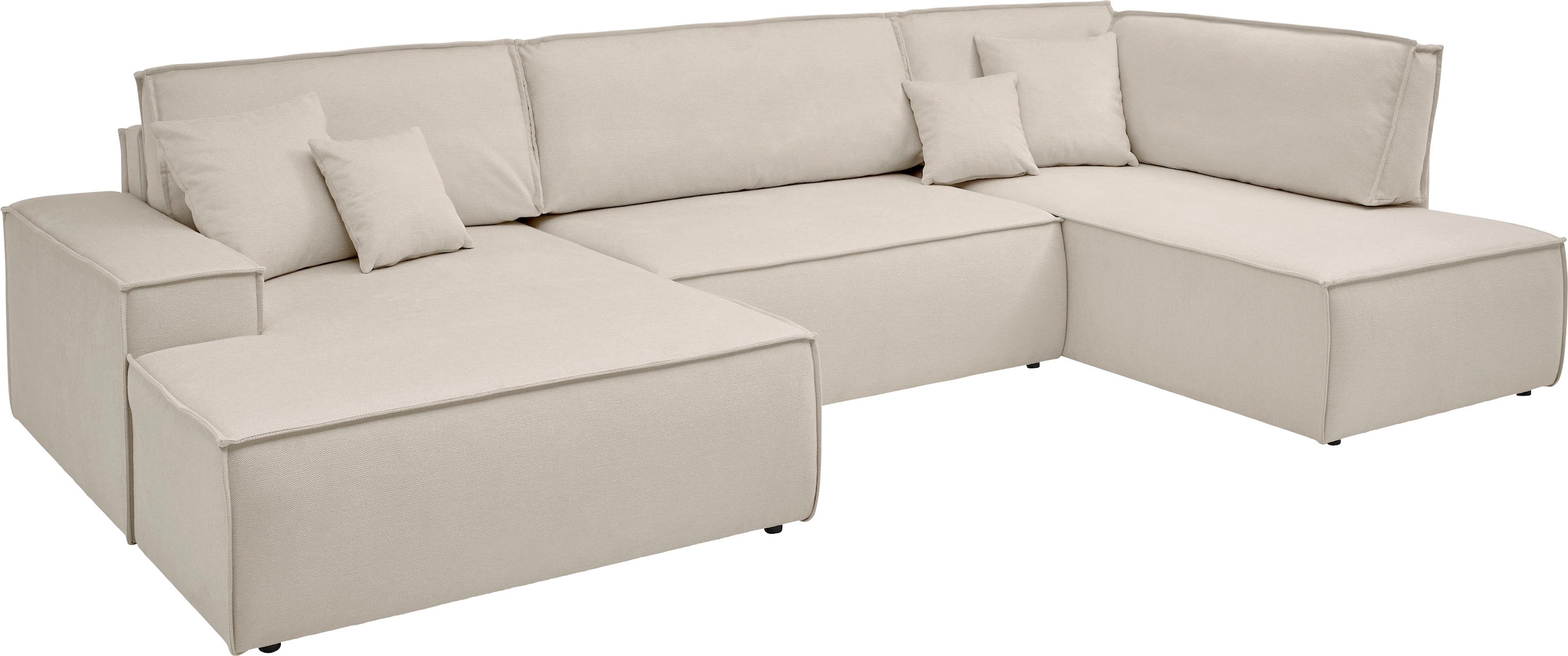 andas Wohnlandschaft »FINNLEY U-Form XXL 329 cm, Schlafsofa, Schlaffunktion m. Bettkasten«, (194/139 cm), Bouclé u. Struktur