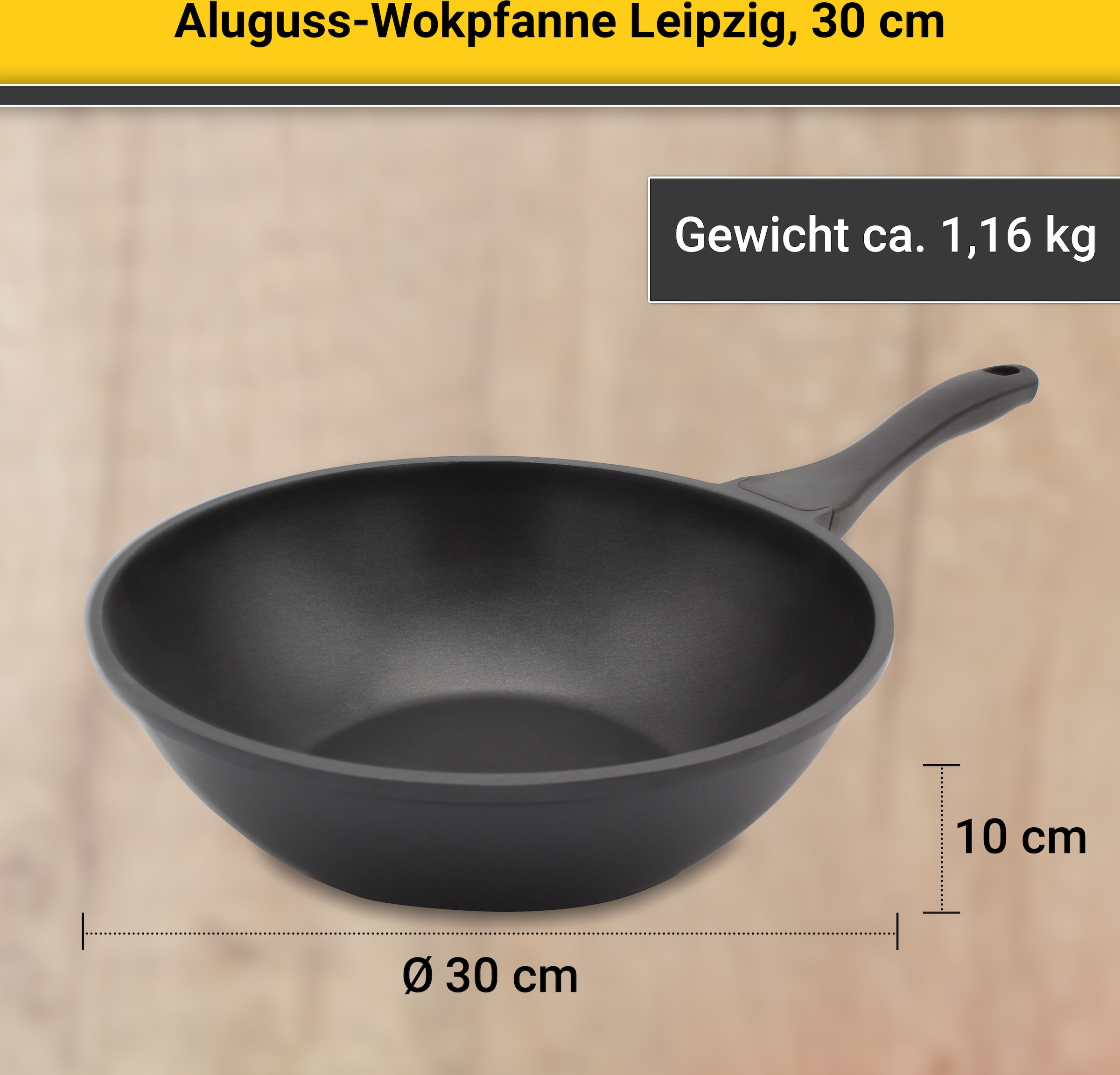 Krüger Wok »Aluguss Wokpfanne LEIPZIG, 30 cm«, Aluminiumguss, (1 tlg.), hochwertige Antihaft-Versiegelung