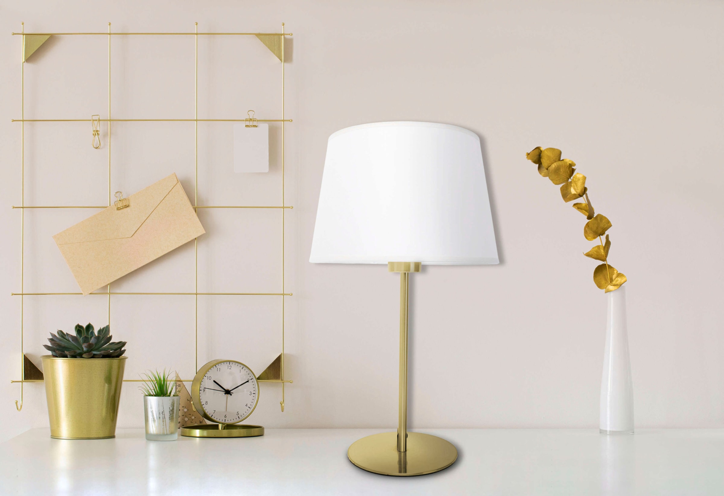näve Tischleuchte »Bologna«, 1 flammig, Leuchtmittel E27 | ohne Leuchtmittel, Eisen/Textil, messing/beige, exkl. 1xE27 max. 40W, Höhe: 45cm